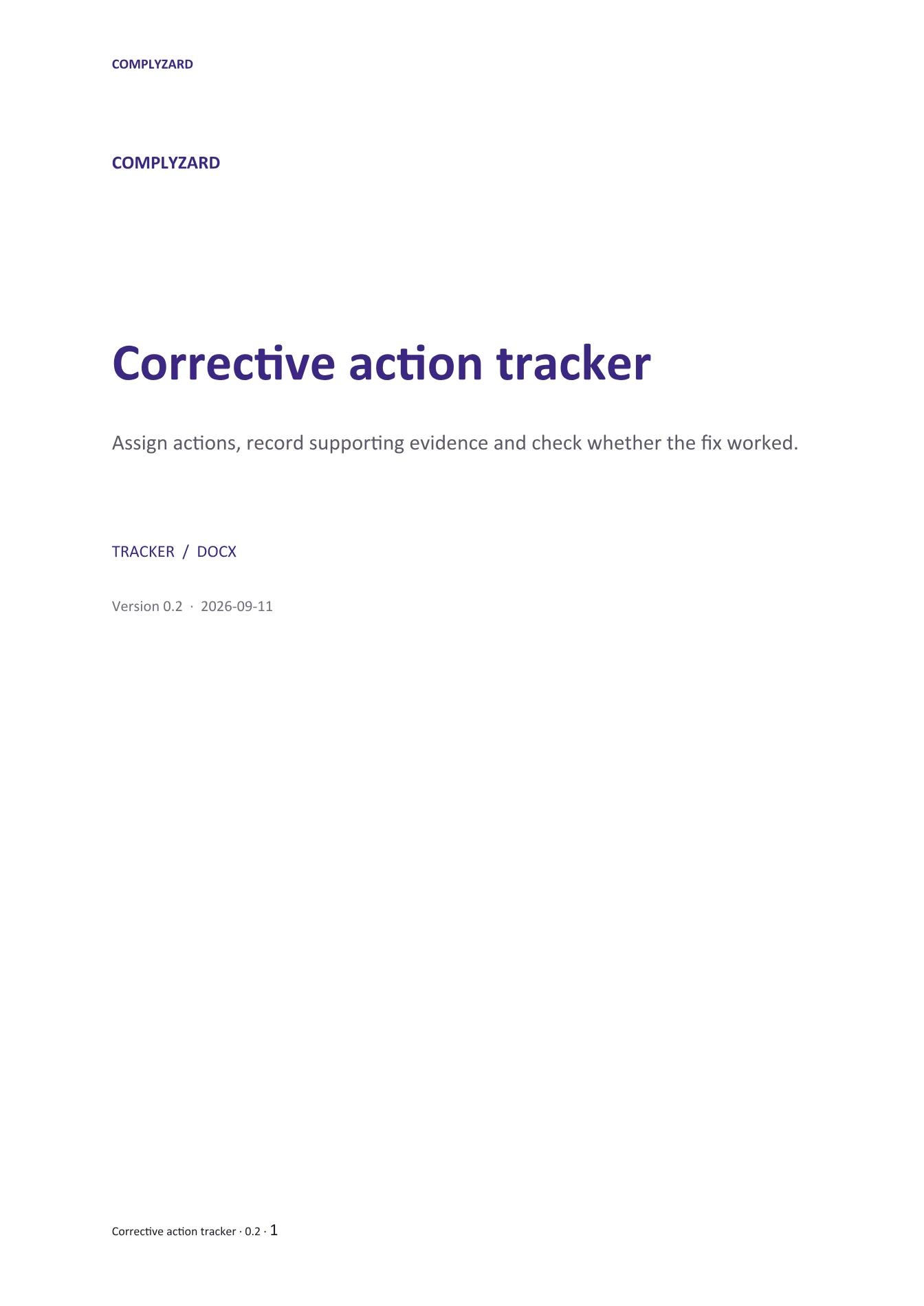 Cover of Corrective action tracker