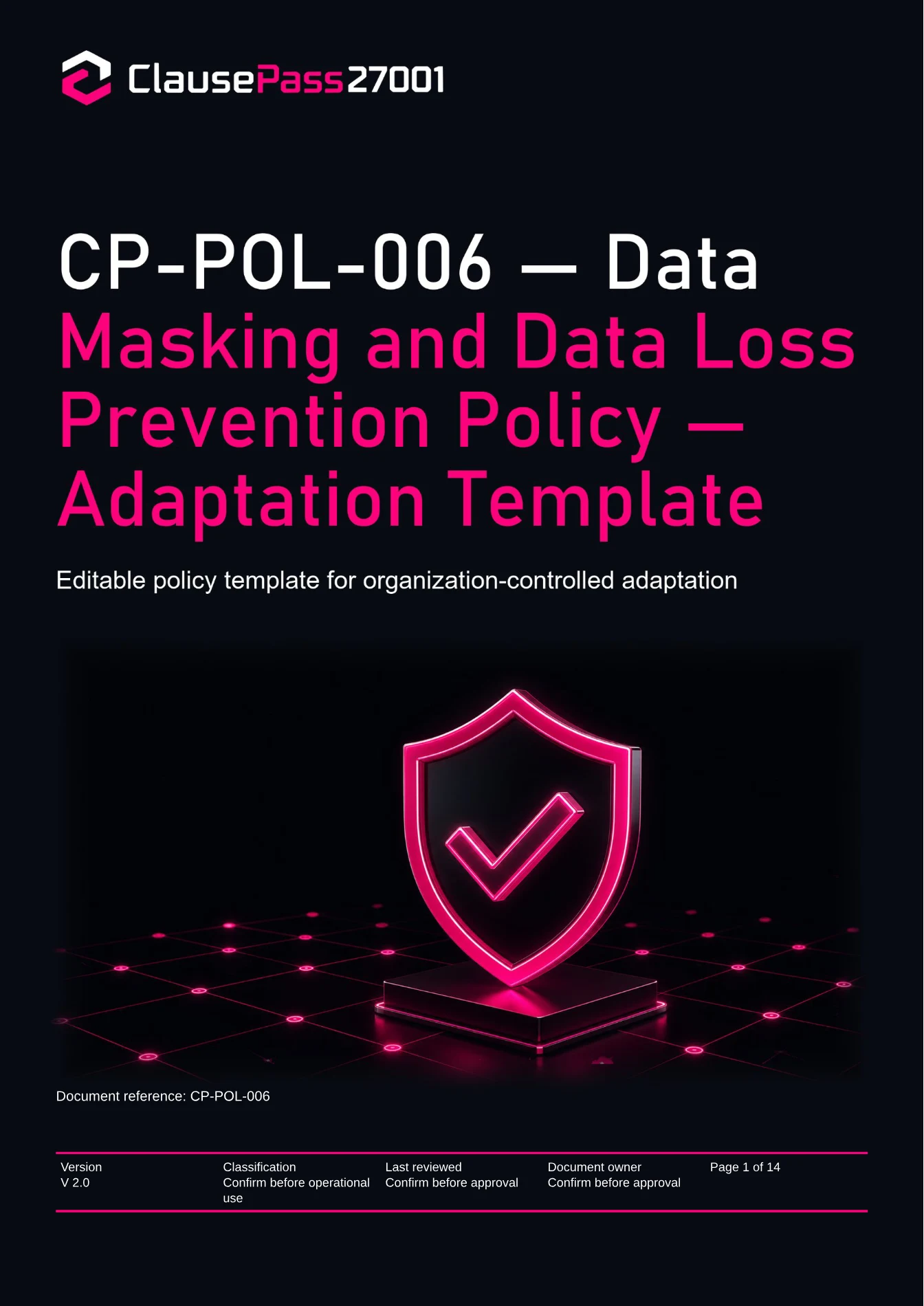 Cover of CP-POL-006 - Data Masking and Data Loss Prevention Policy
