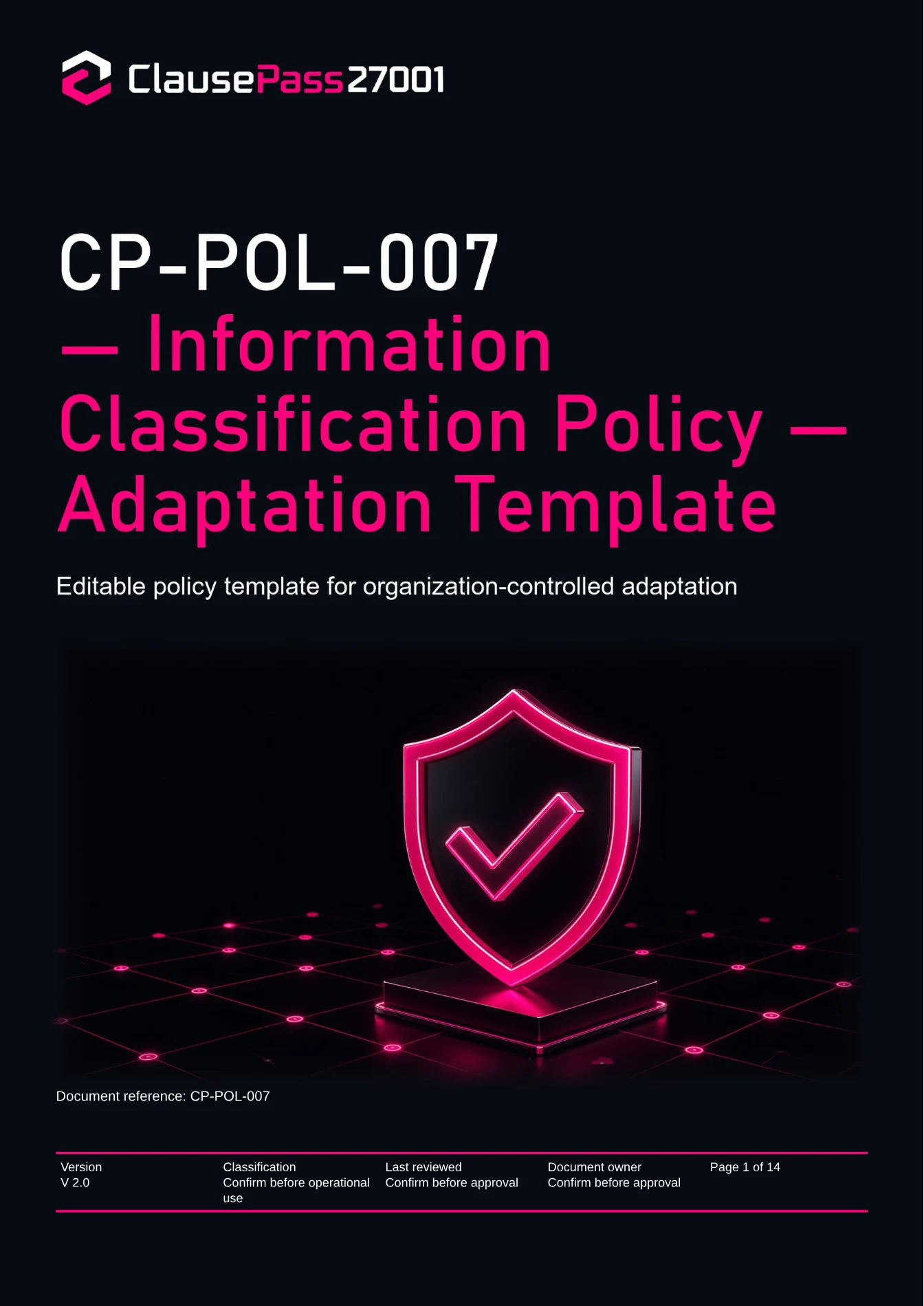 Cover of CP-POL-007 - Information Classification Policy