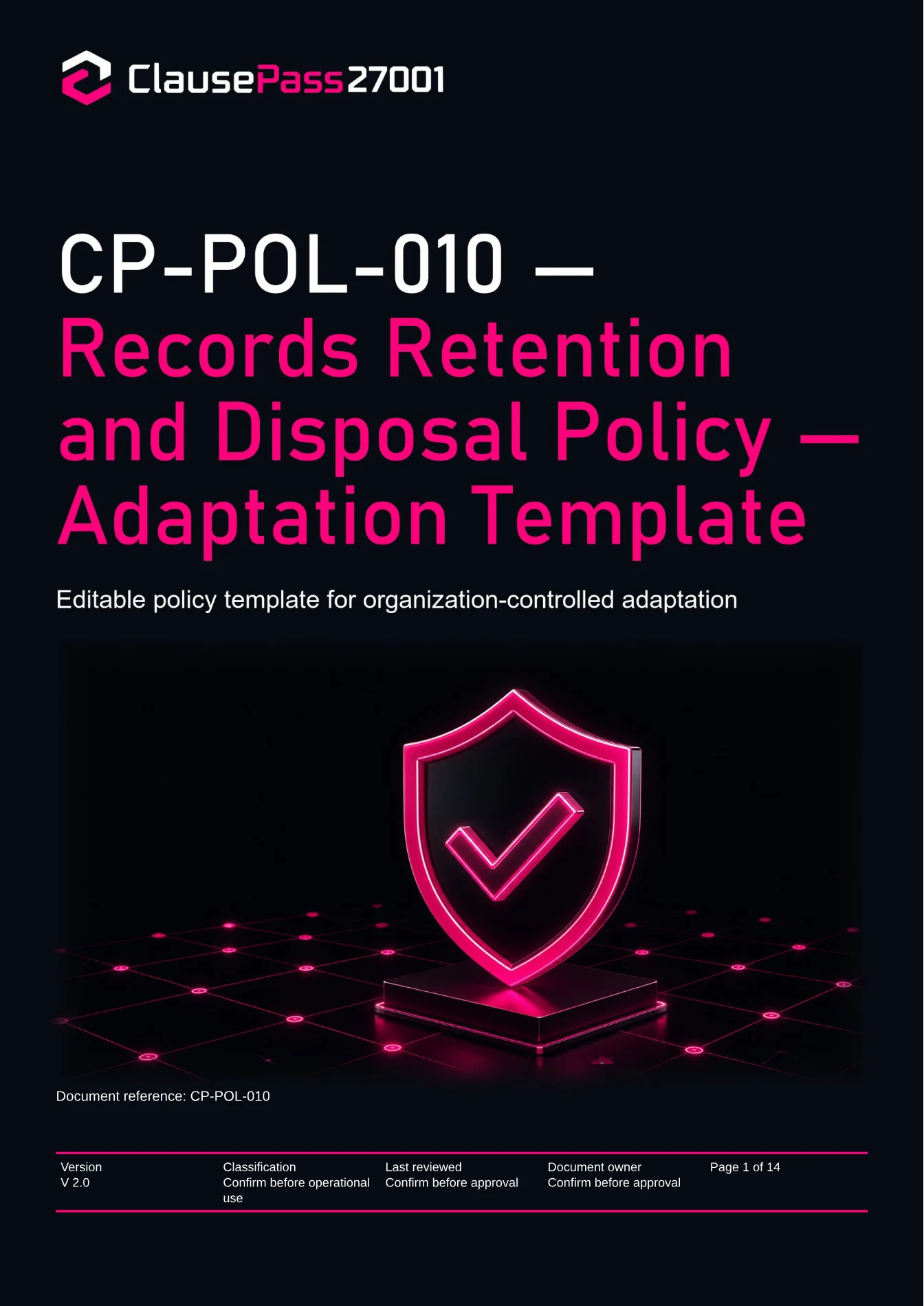 Cover of CP-POL-010 - Records Retention and Disposal Policy