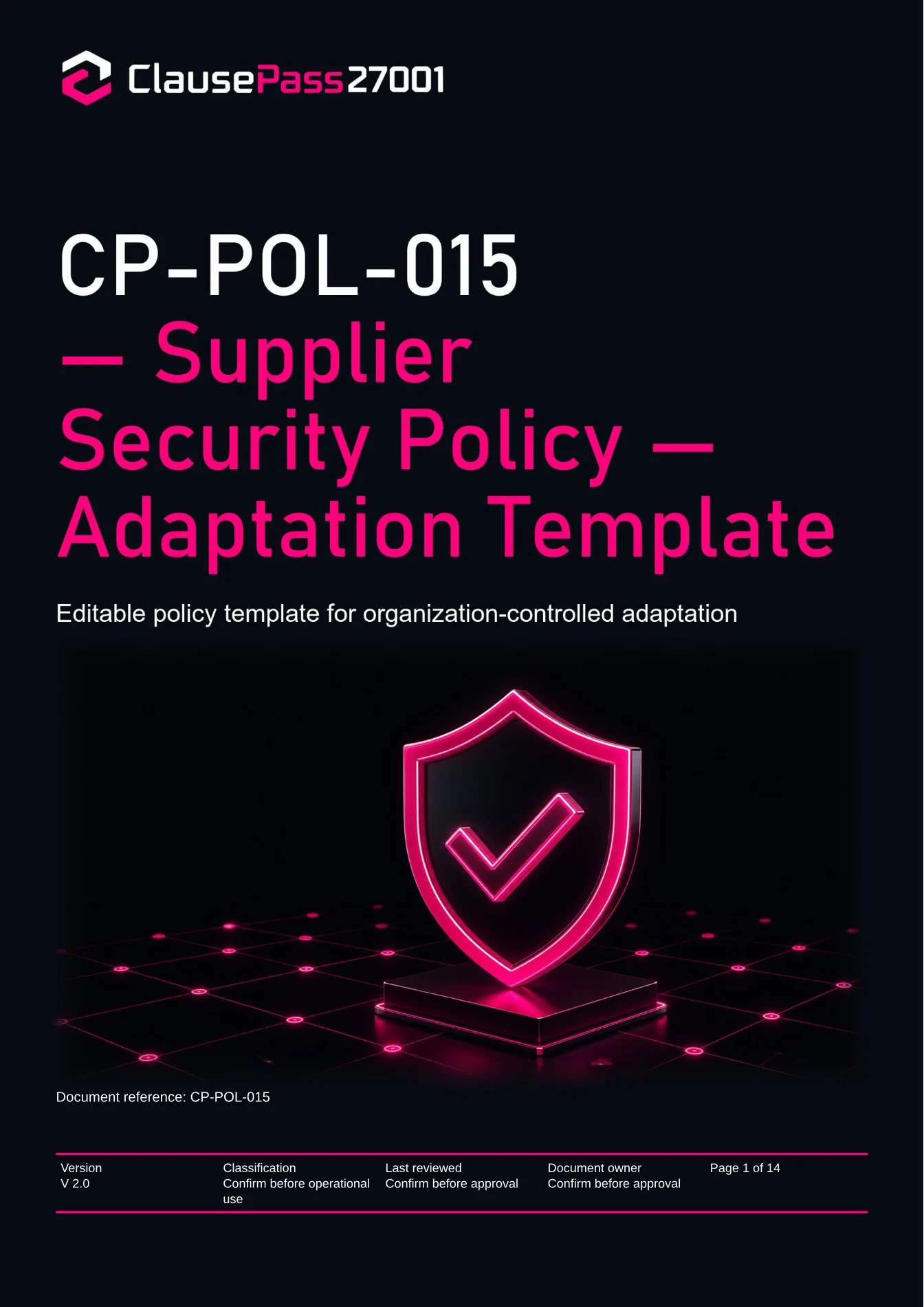 Cover of CP-POL-015 - Supplier Security Policy