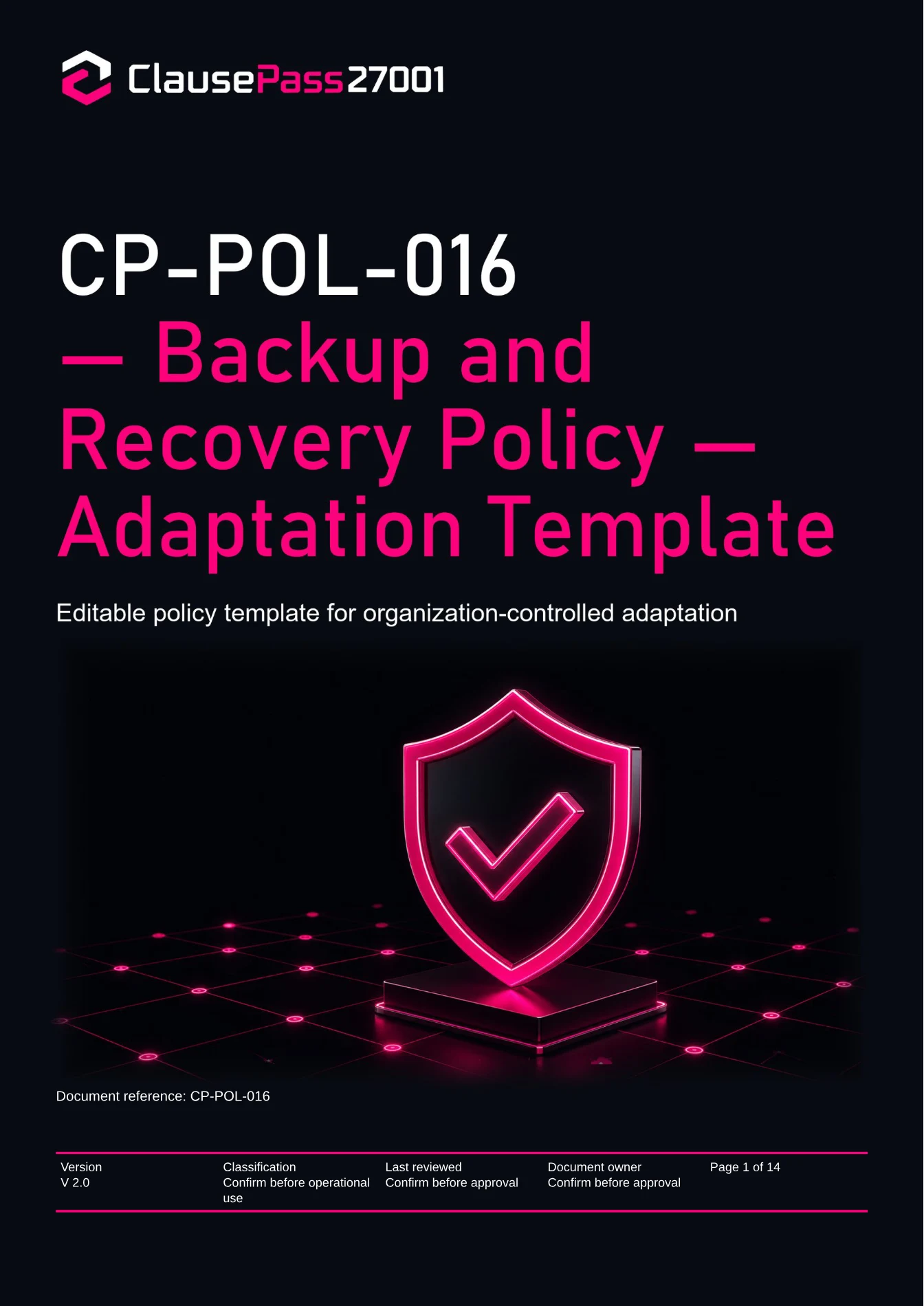 Cover of CP-POL-016 - Backup and Recovery Policy