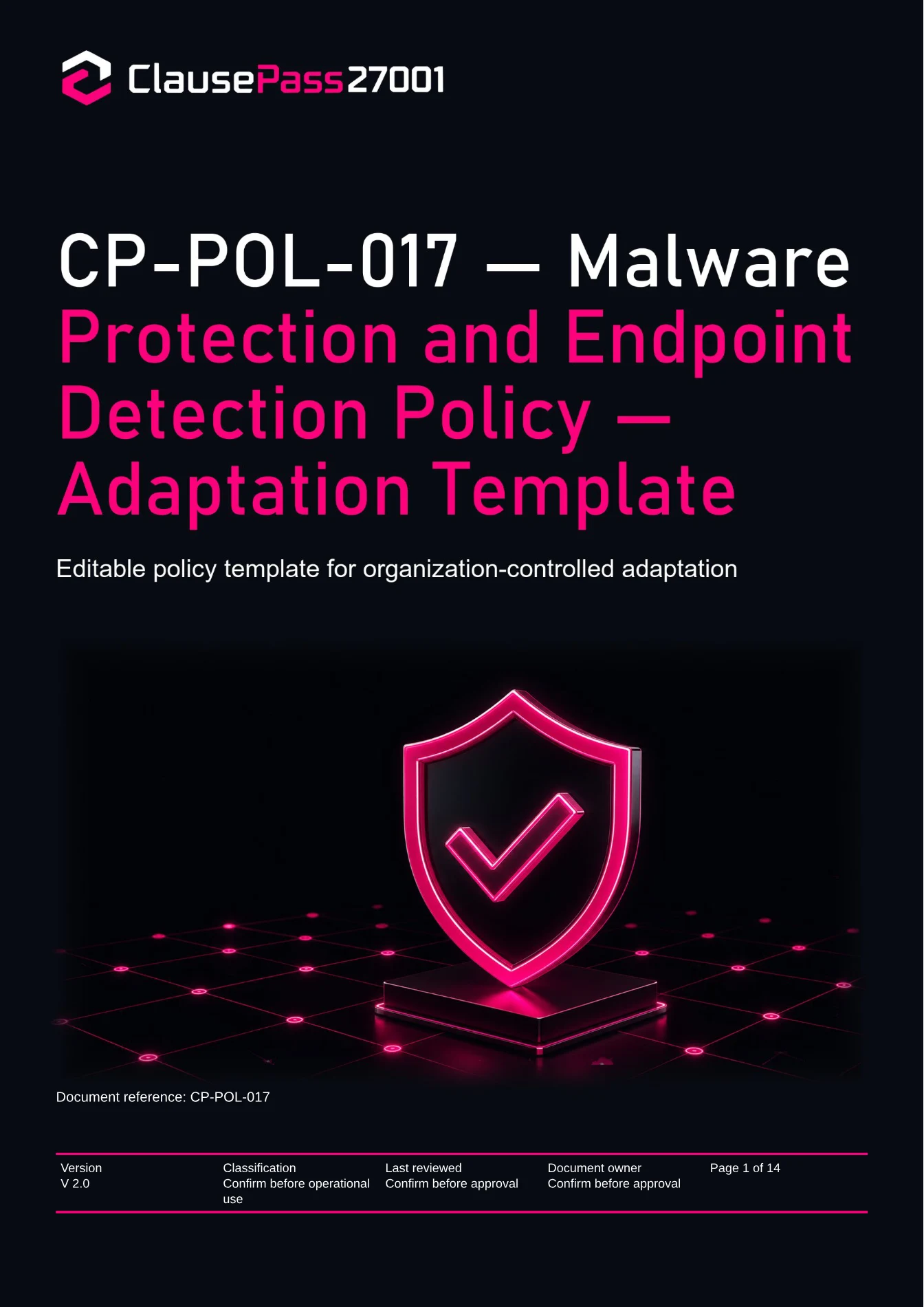 Cover of CP-POL-017 - Malware Protection and Endpoint Detection Policy