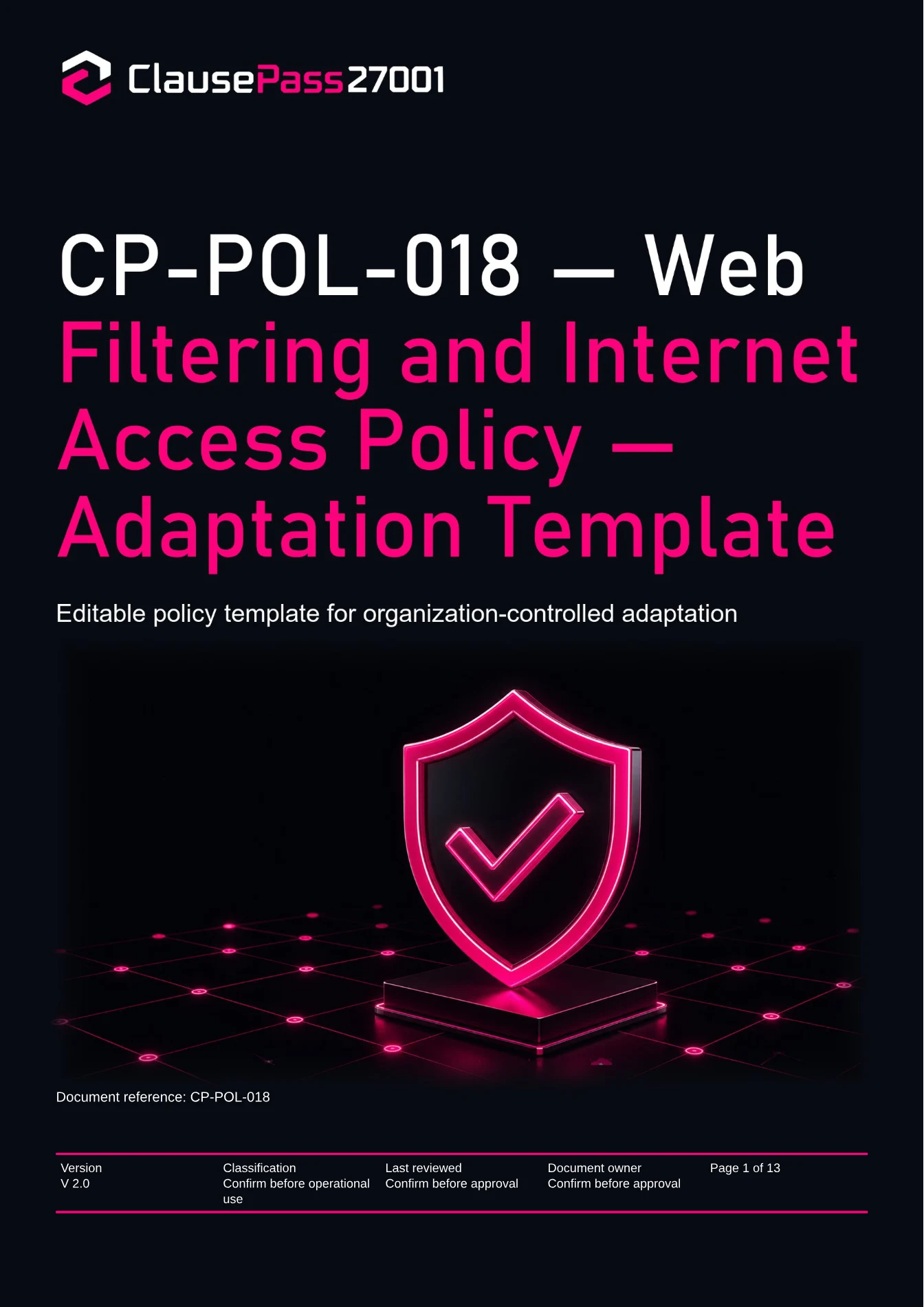 Cover of CP-POL-018 - Web Filtering and Internet Access Policy