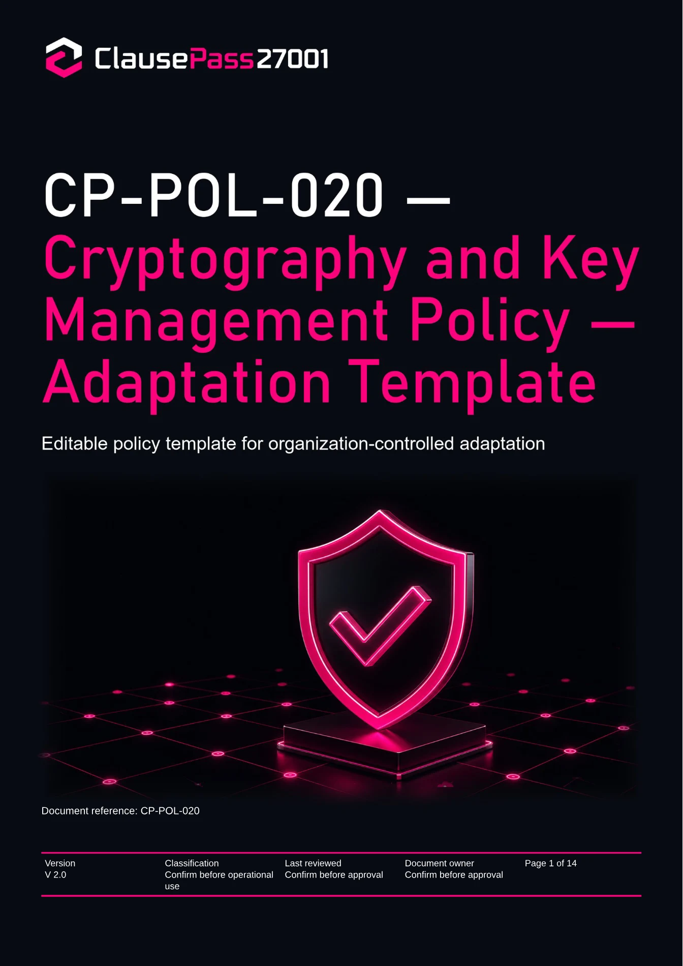 Cover of CP-POL-020 - Cryptography and Key Management Policy