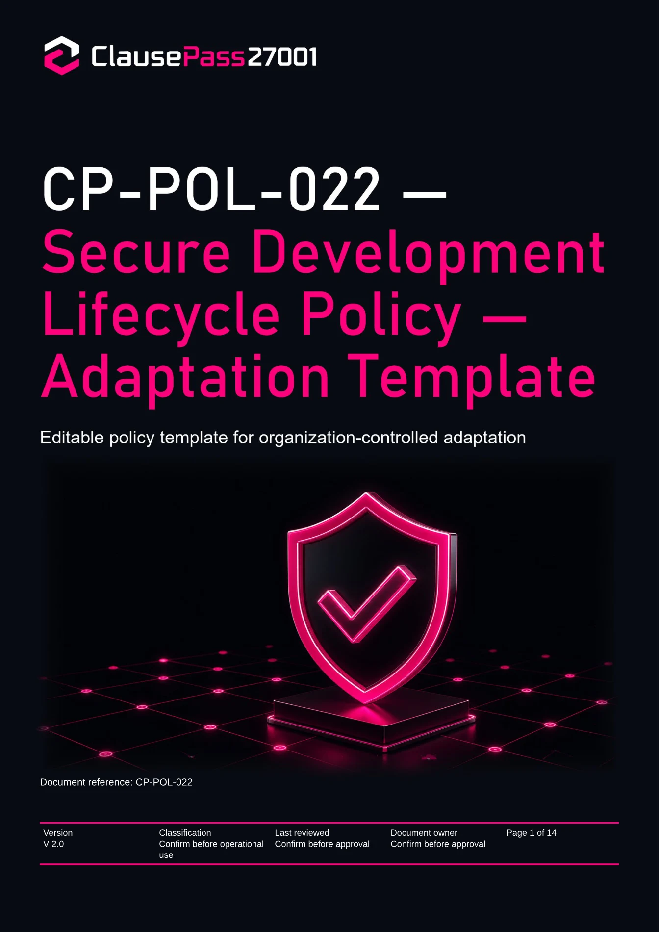 Cover of CP-POL-022 - Secure Development Lifecycle Policy