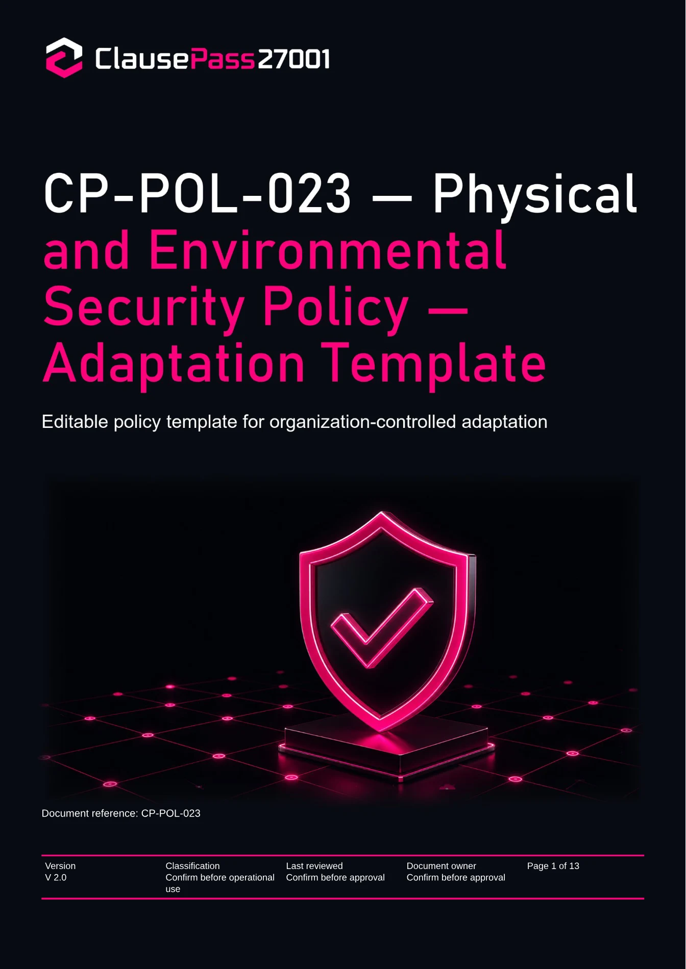 Cover of CP-POL-023 - Physical and Environmental Security Policy