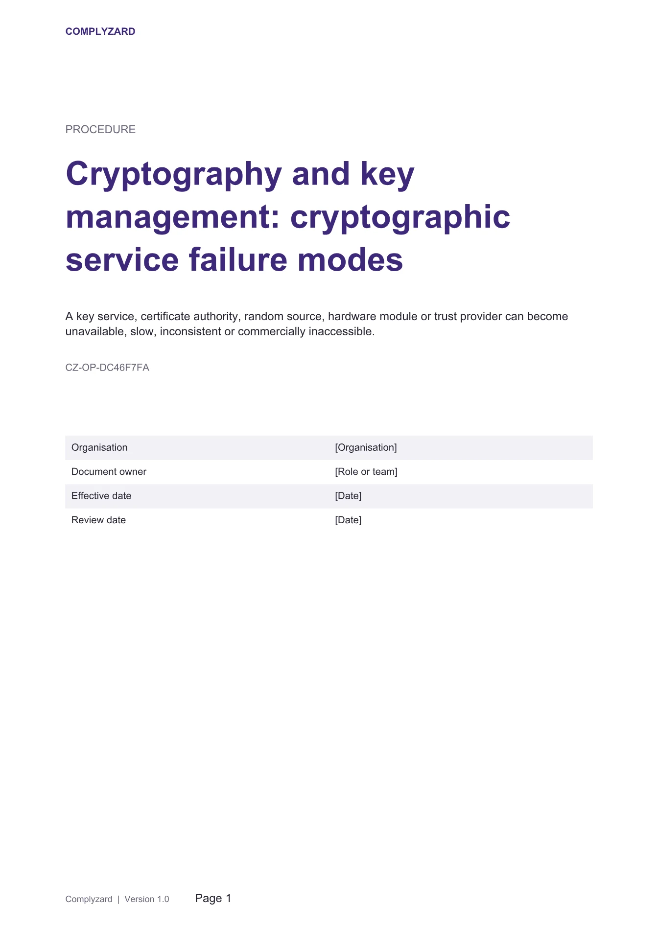 Cover of Cryptography and key management: cryptographic service failure modes