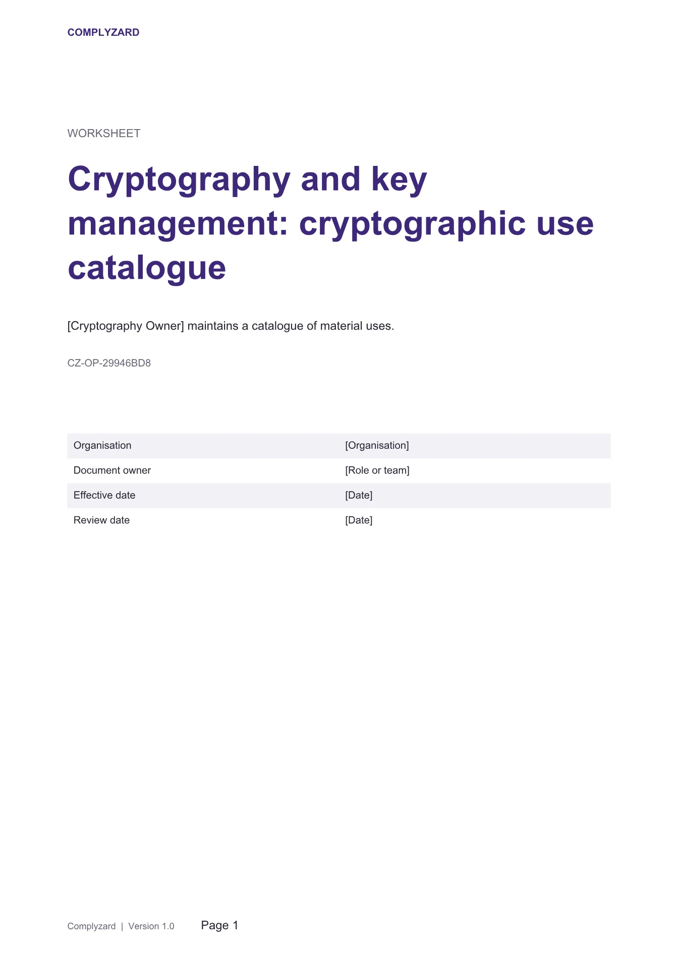 Cover of Cryptography and key management: cryptographic use catalogue