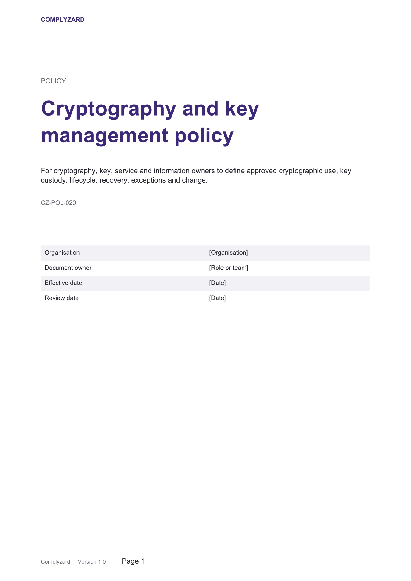 Cover of Cryptography and key management policy