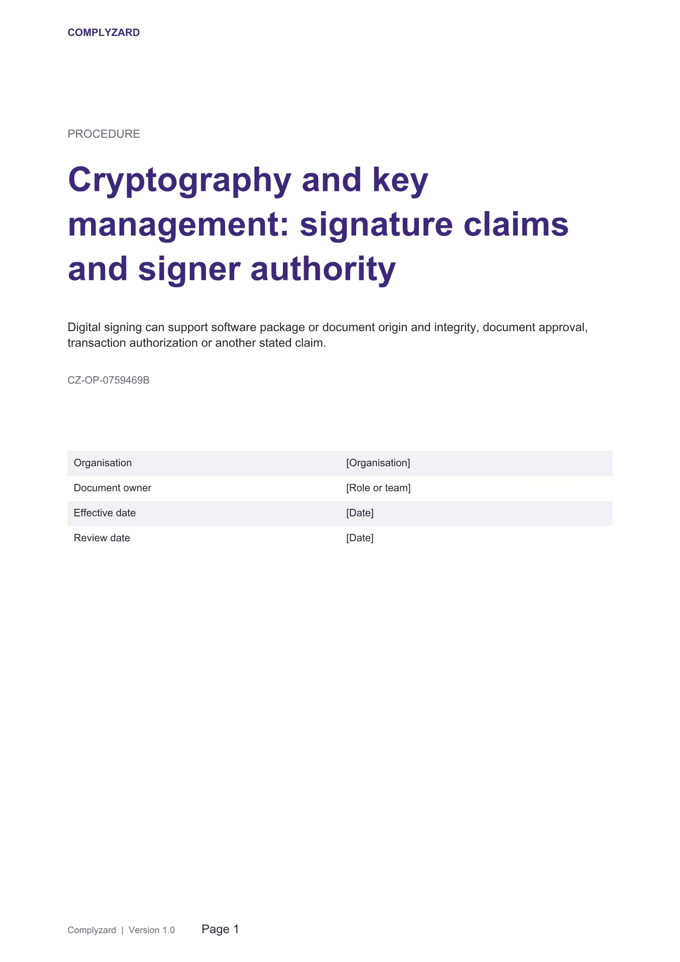 Cover of Cryptography and key management: signature claims and signer authority
