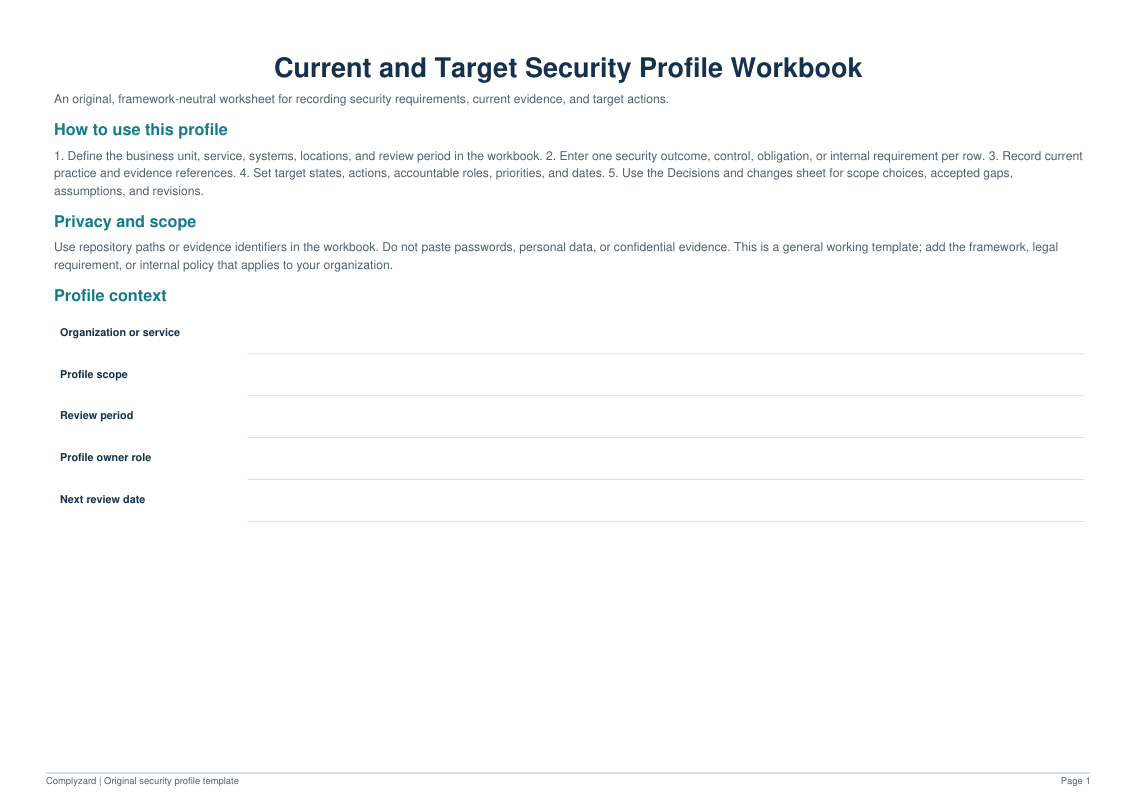 Cover of Current and Target Security Profile Workbook