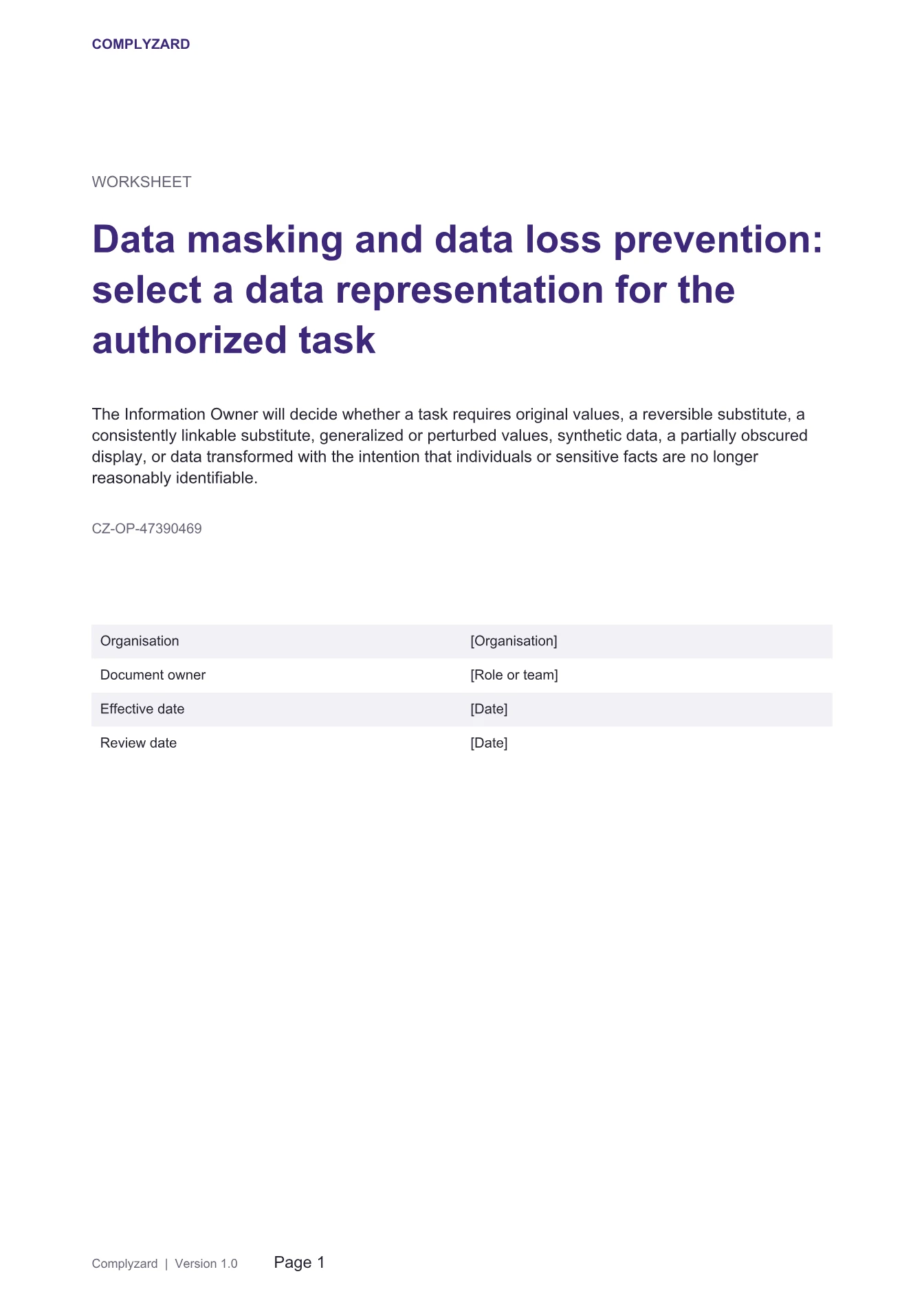 Cover of Data masking and data loss prevention: select a data representation for the authorized task