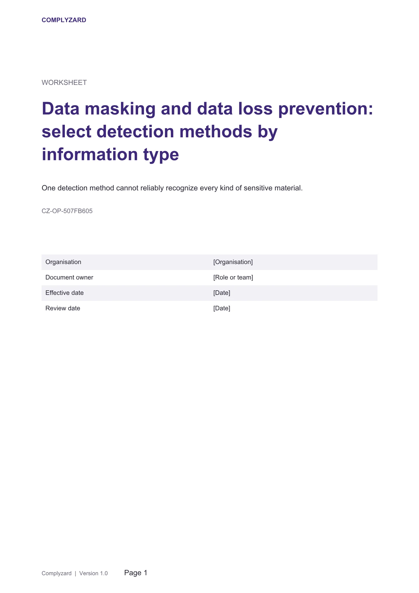Cover of Data masking and data loss prevention: select detection methods by information type
