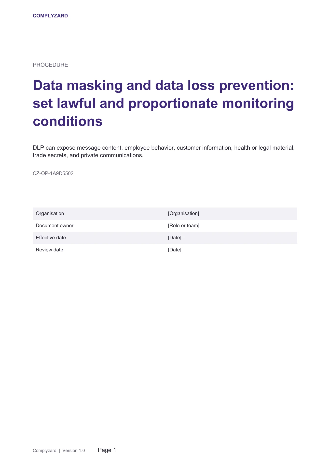 Cover of Data masking and data loss prevention: set lawful and proportionate monitoring conditions