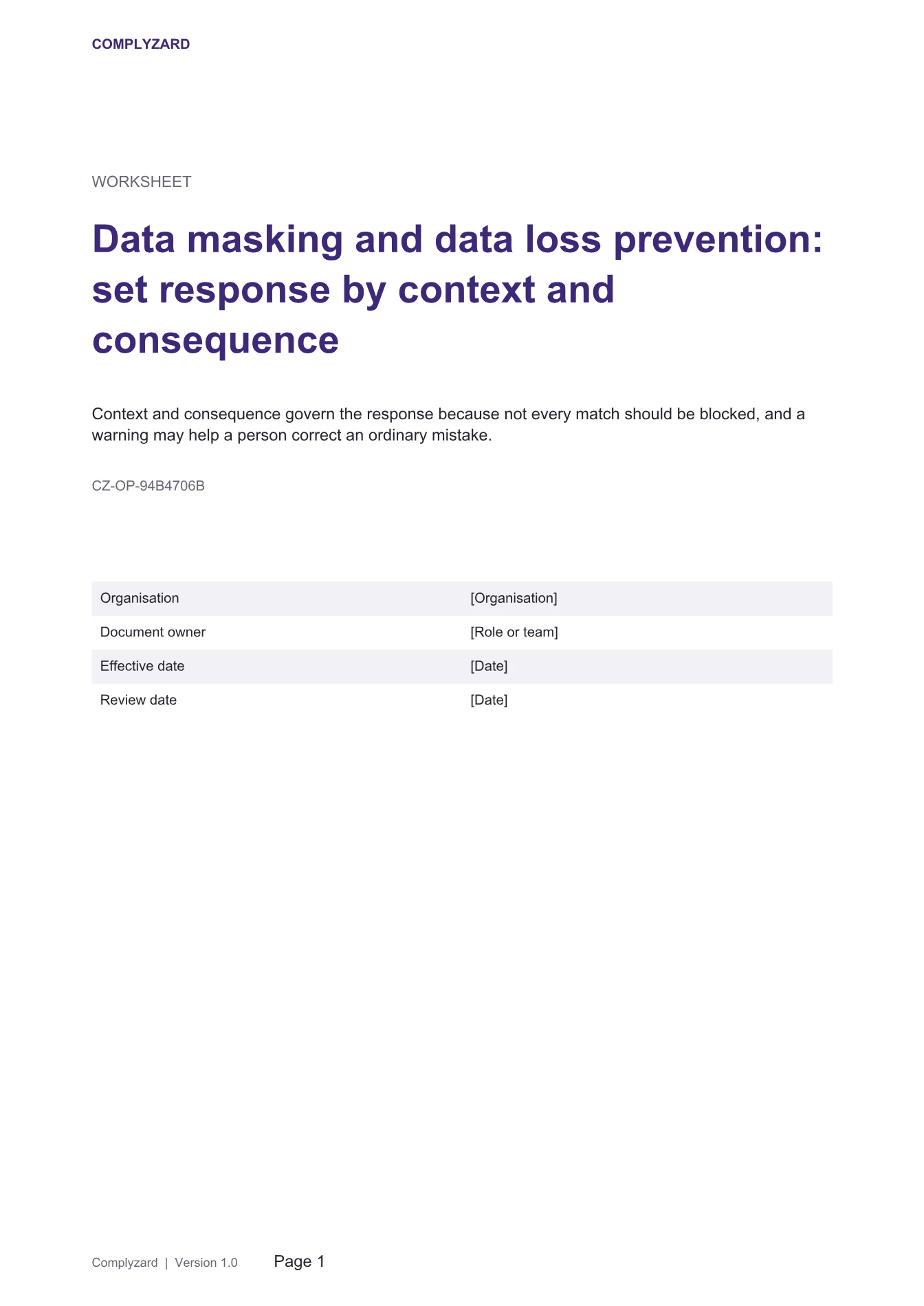 Cover of Data masking and data loss prevention: set response by context and consequence