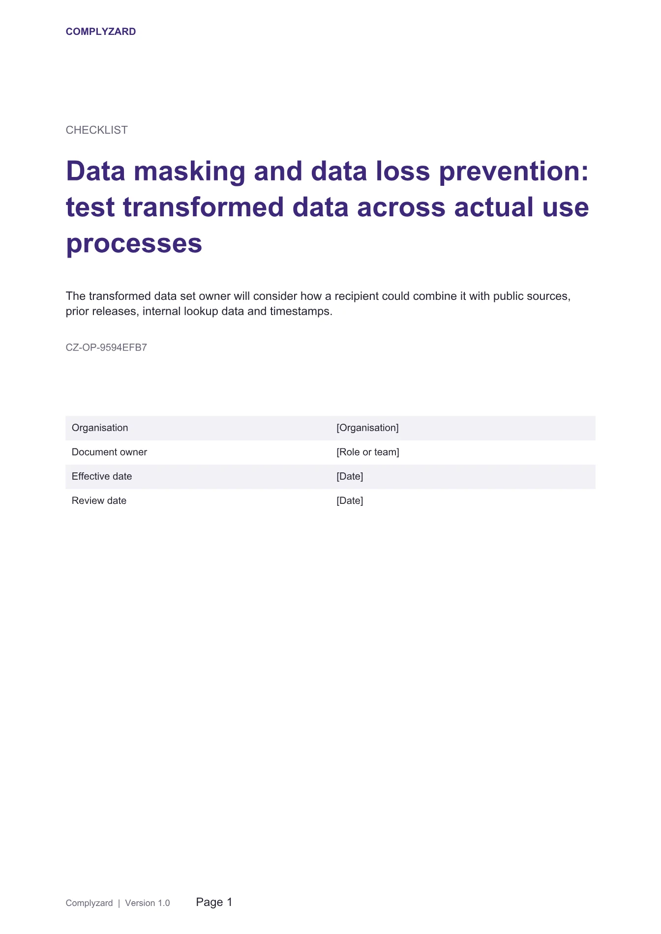 Cover of Data masking and data loss prevention: test transformed data across actual use processes