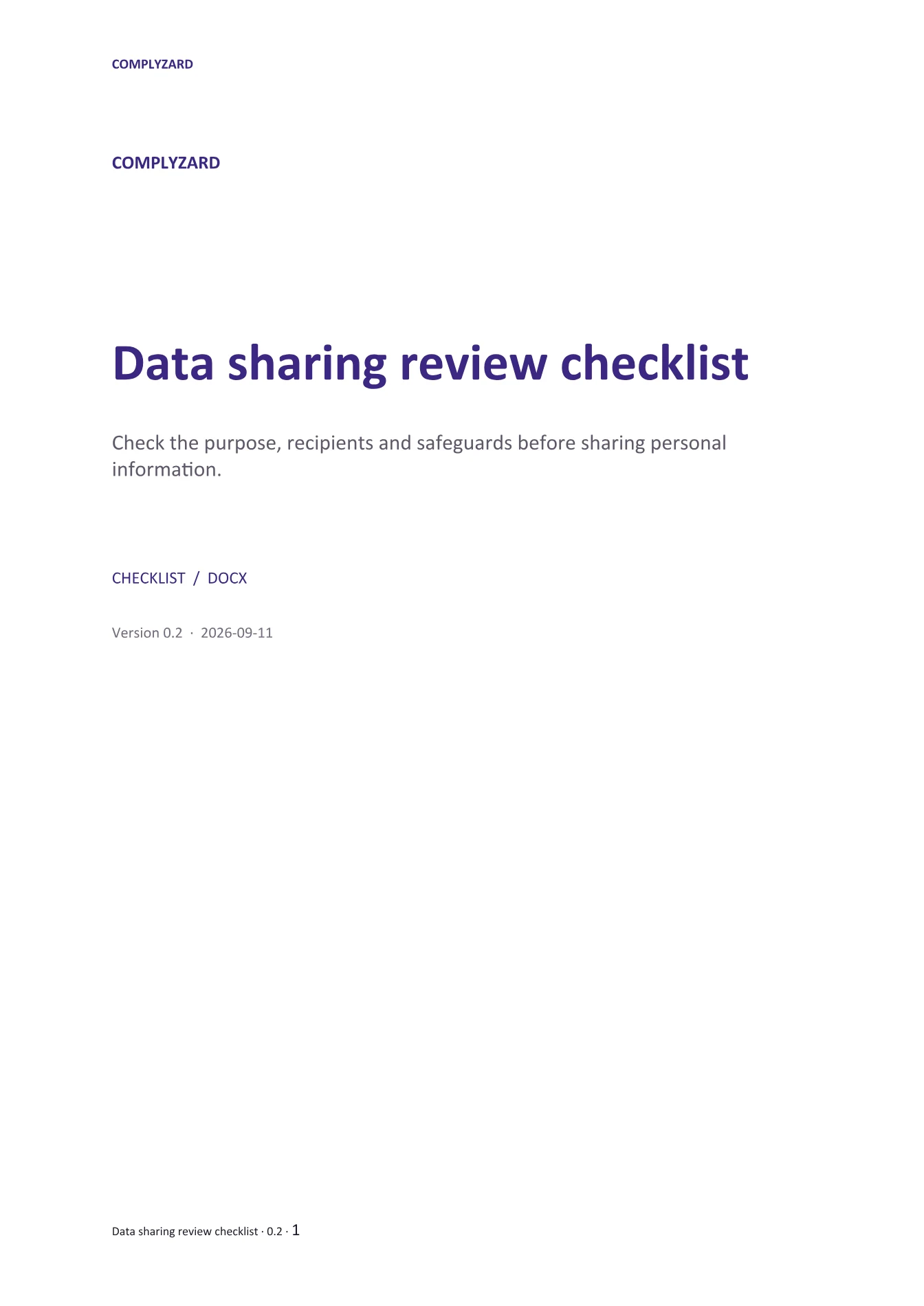 Cover of Data sharing review checklist