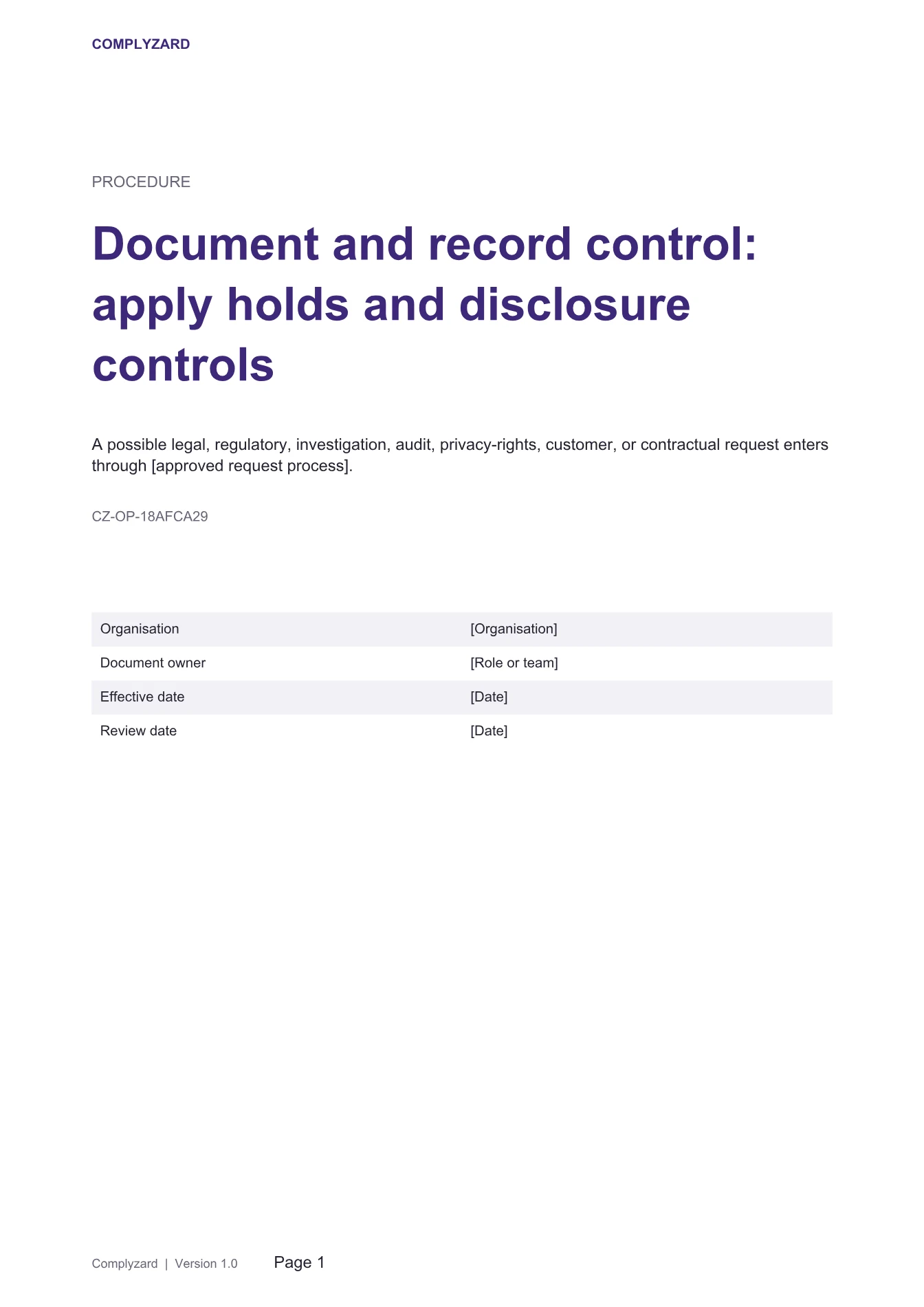 Cover of Document and record control: apply holds and disclosure controls