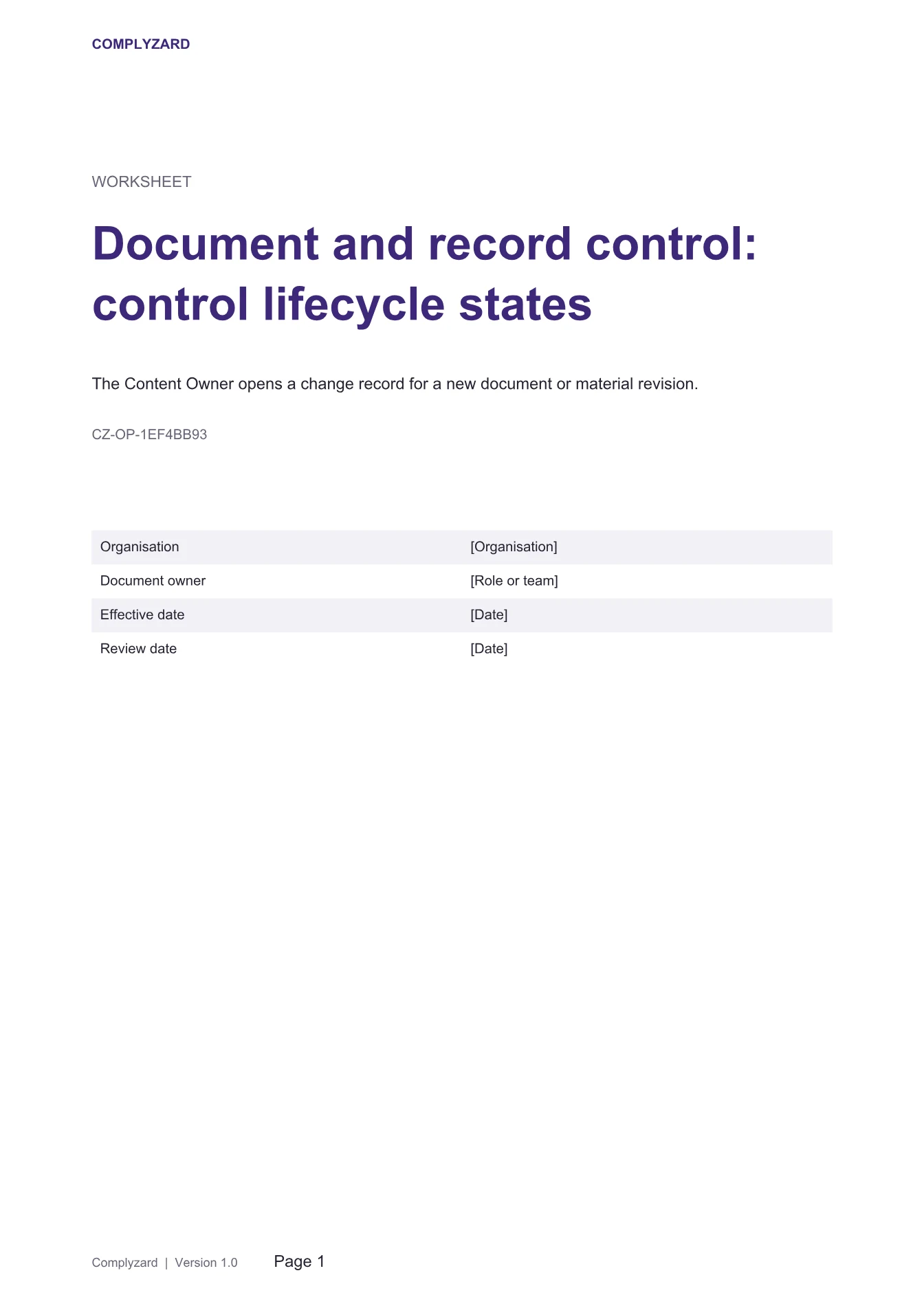 Cover of Document and record control: control lifecycle states