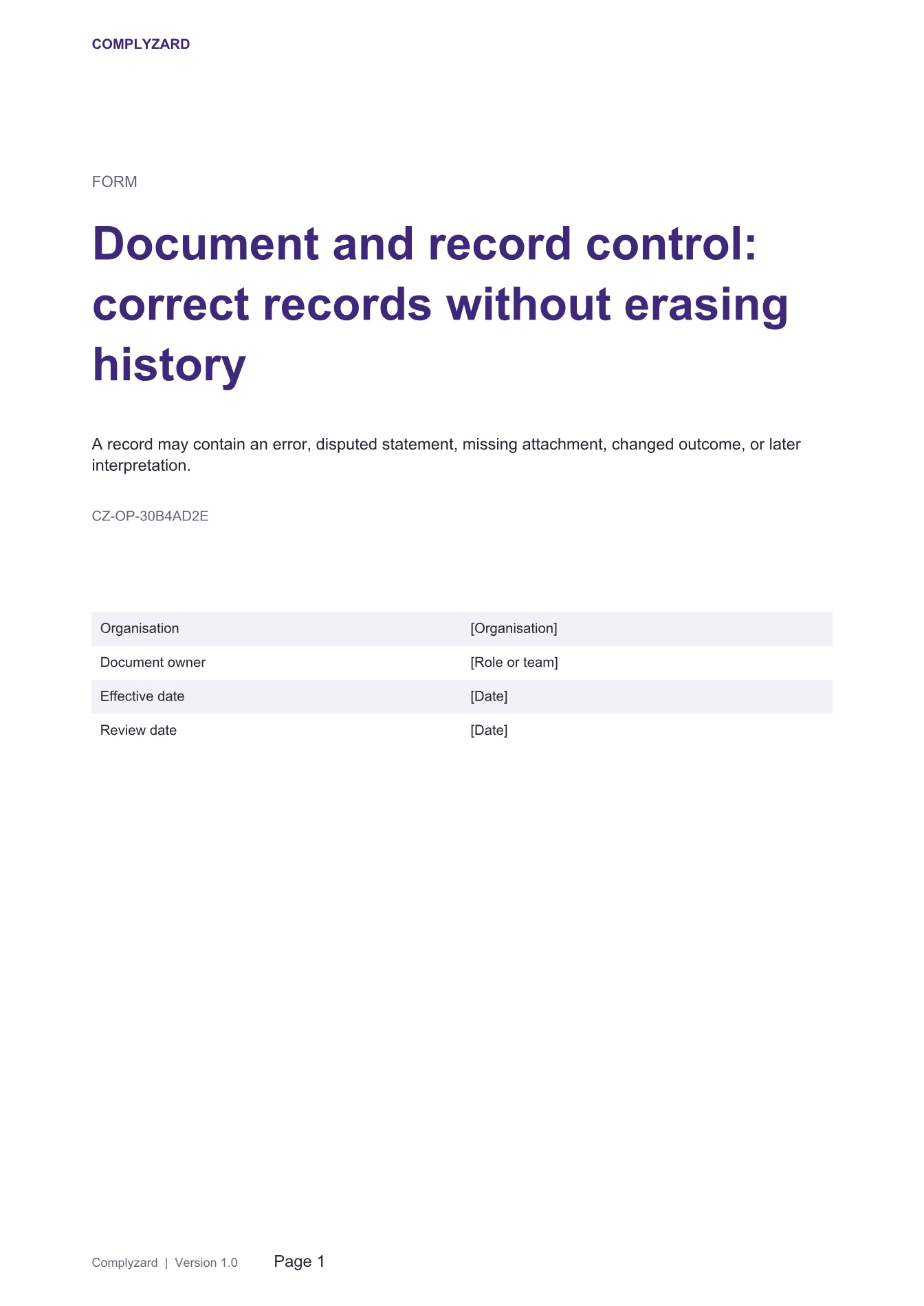 Cover of Document and record control: correct records without erasing history