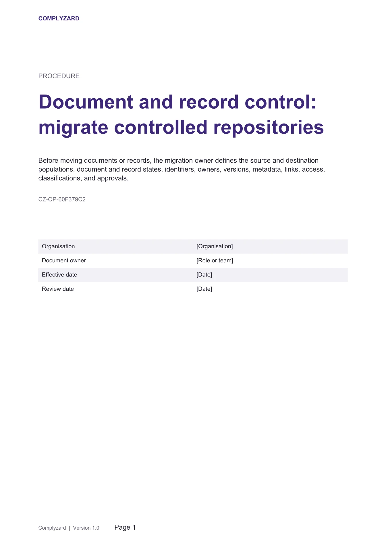 Cover of Document and record control: migrate controlled repositories