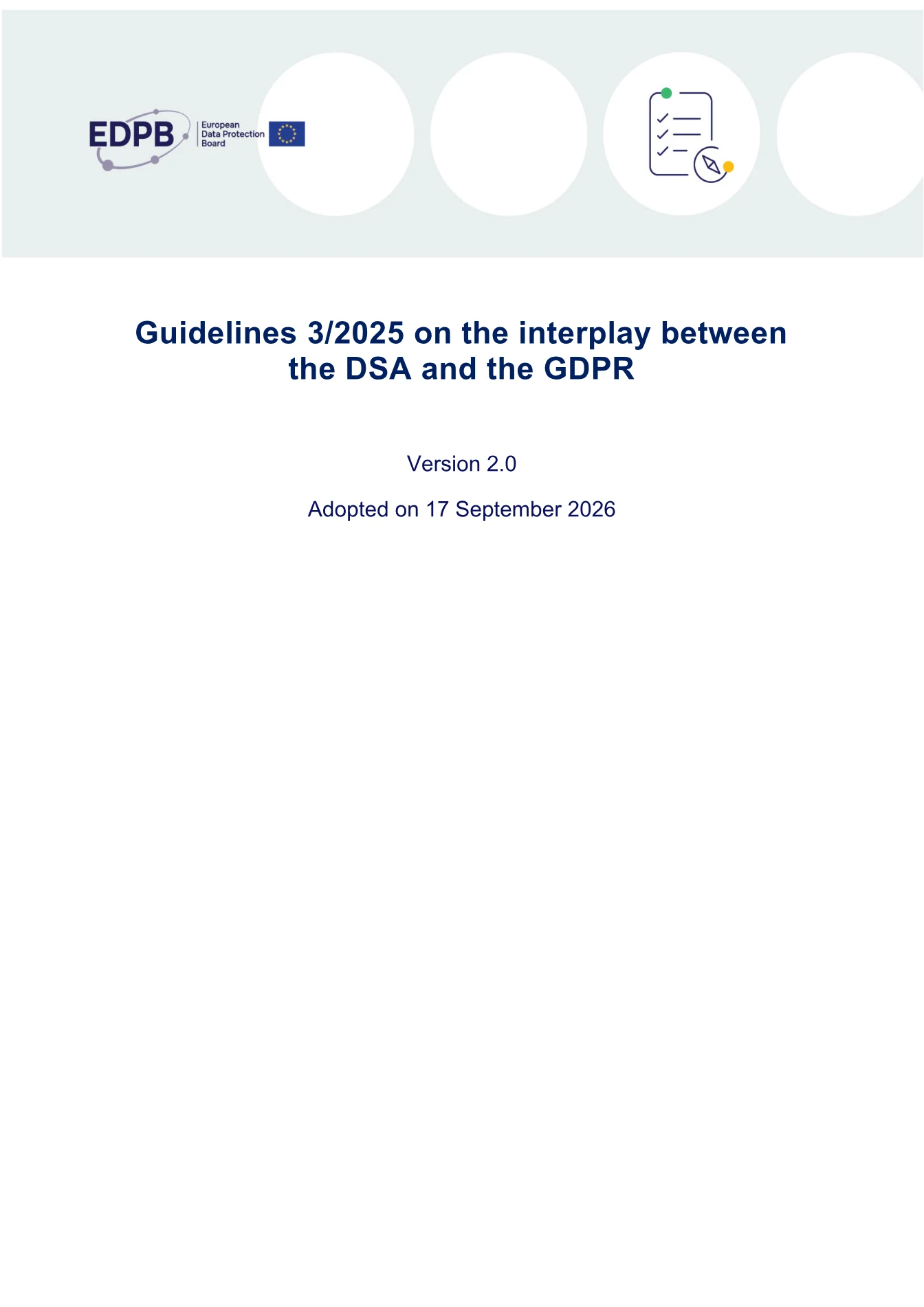 Cover of EDPB Guidelines 3/2025: Interplay Between the DSA and GDPR — Version 2.0