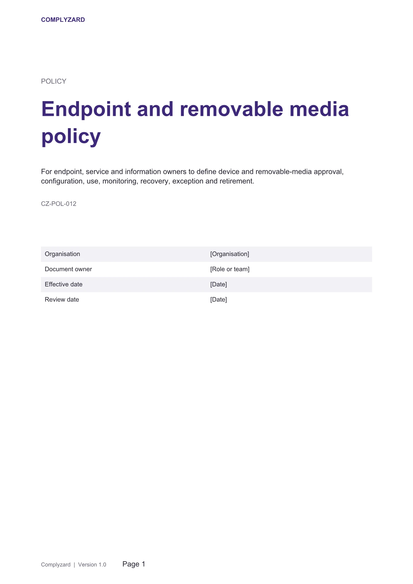 Cover of Endpoint and removable media policy
