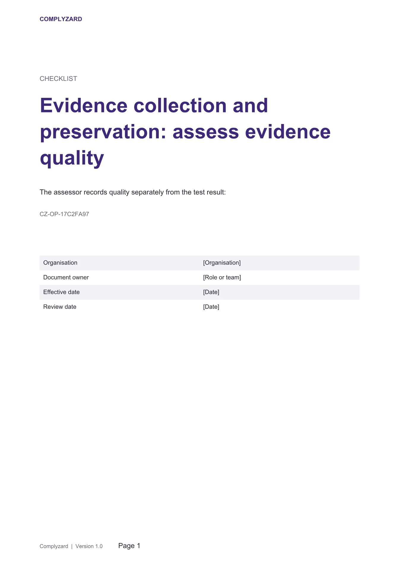 Cover of Evidence collection and preservation: assess evidence quality
