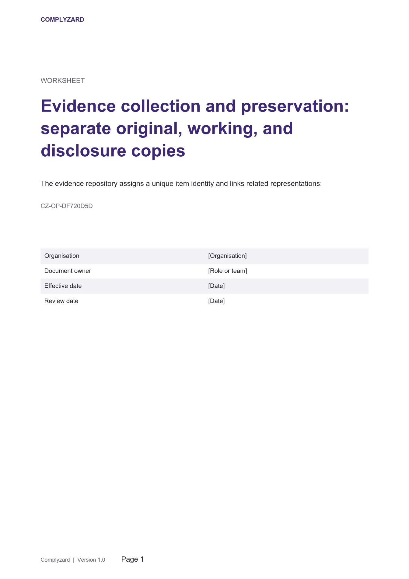 Cover of Evidence collection and preservation: separate original, working, and disclosure copies
