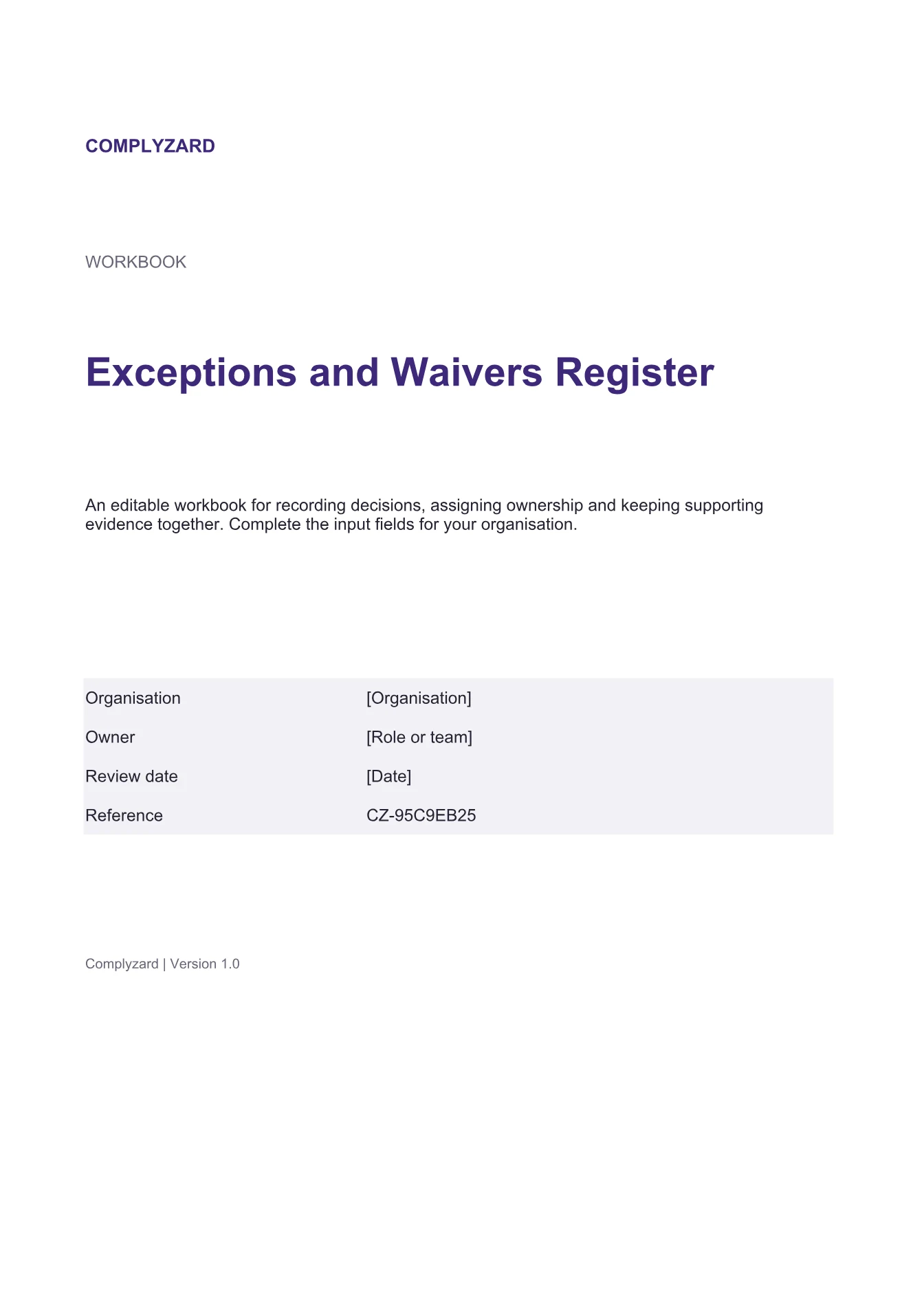 Cover of Exceptions and Waivers Register