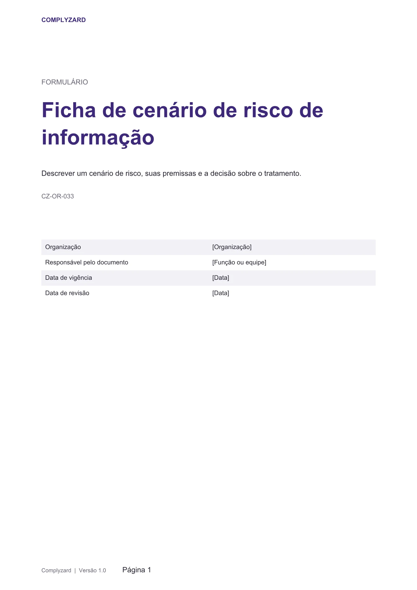 Cover of Ficha de cenário de risco de informação