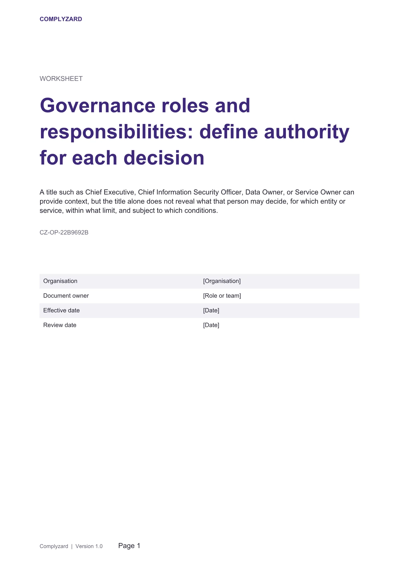 Cover of Governance roles and responsibilities: define authority for each decision