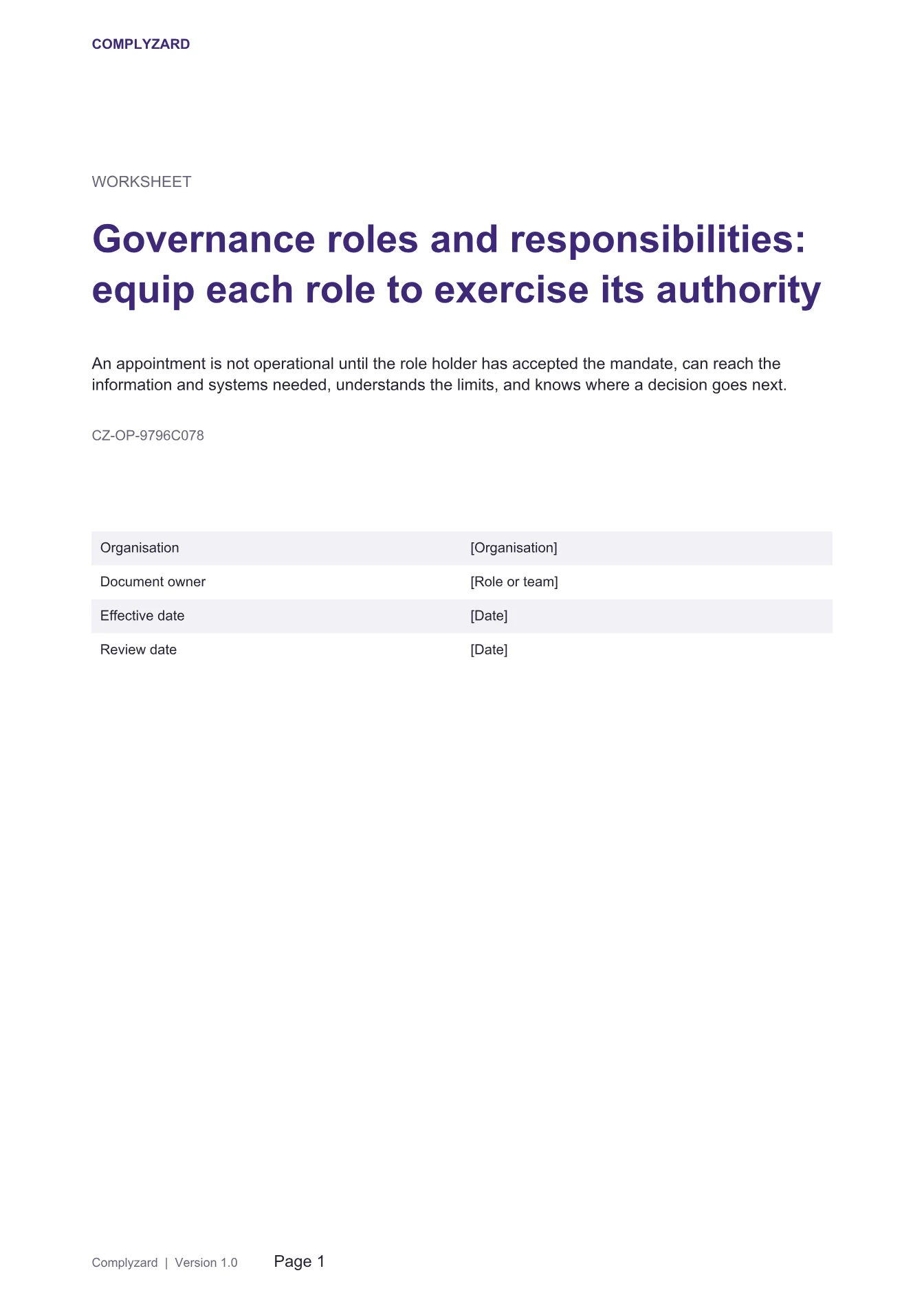 Cover of Governance roles and responsibilities: equip each role to exercise its authority