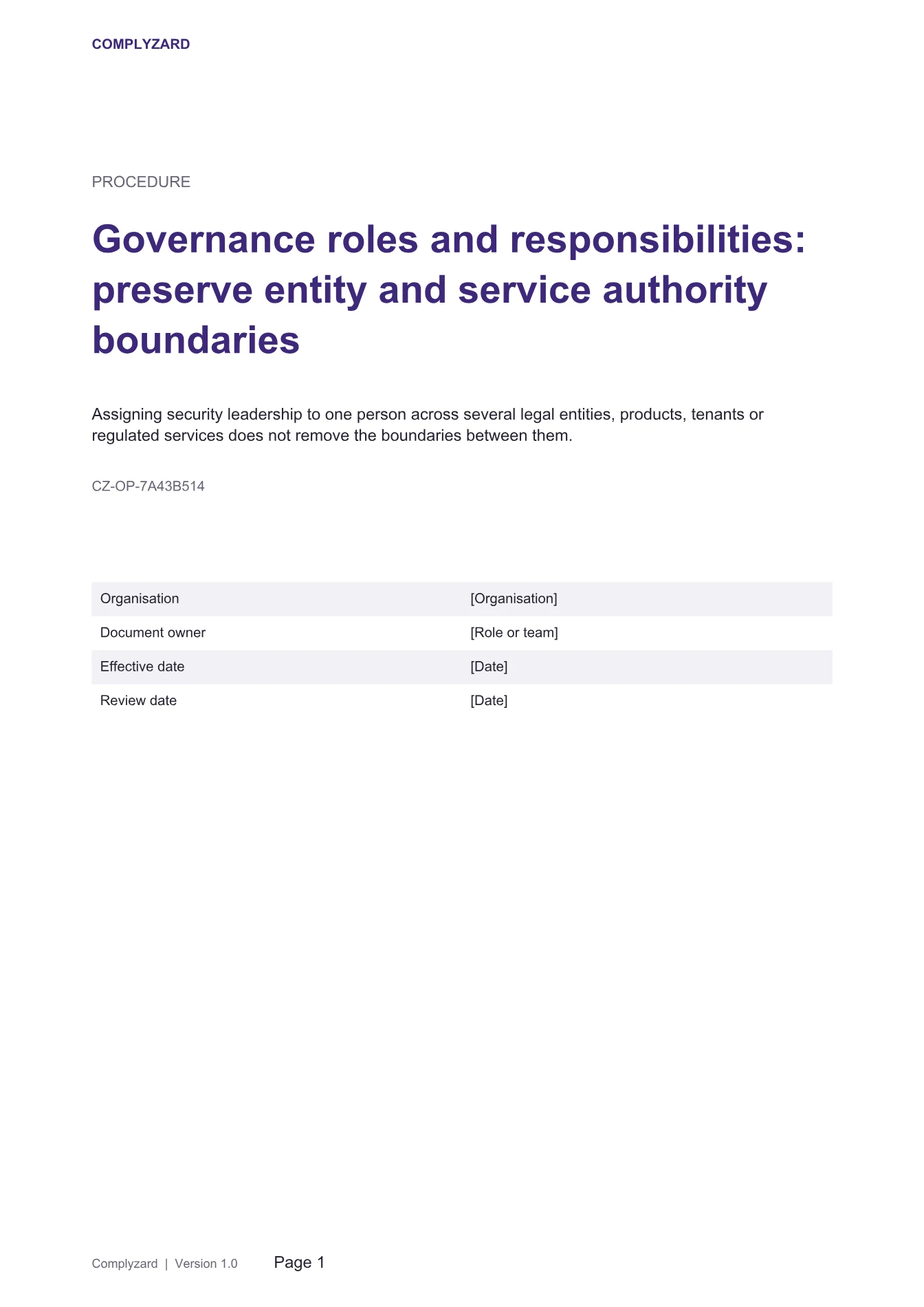 Cover of Governance roles and responsibilities: preserve entity and service authority boundaries