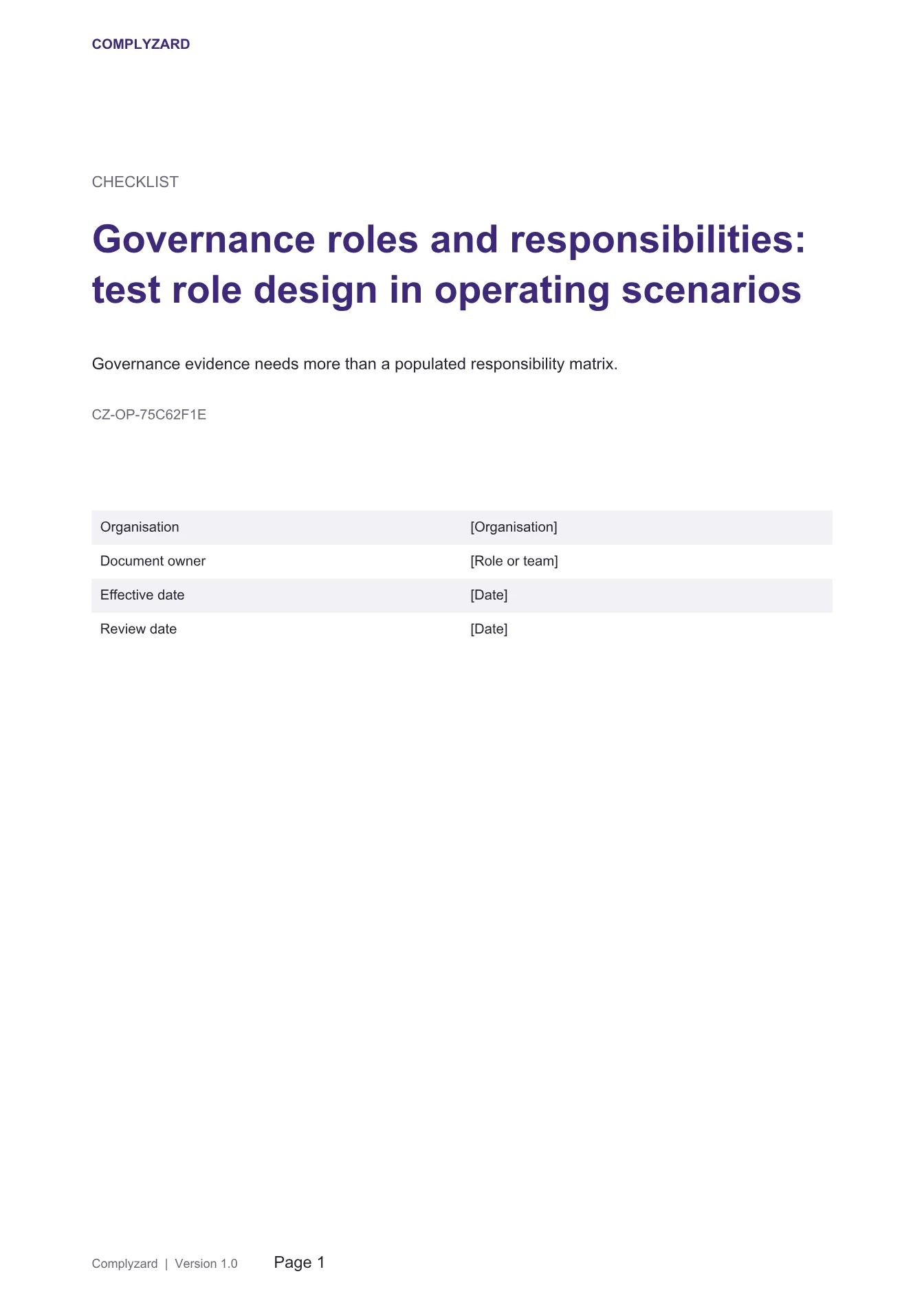 Cover of Governance roles and responsibilities: test role design in operating scenarios