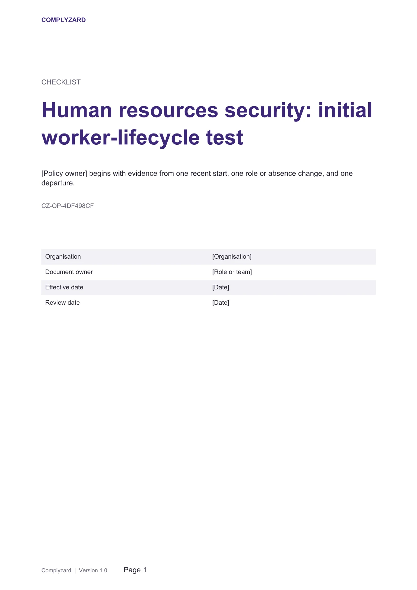 Cover of Human resources security: initial worker-lifecycle test
