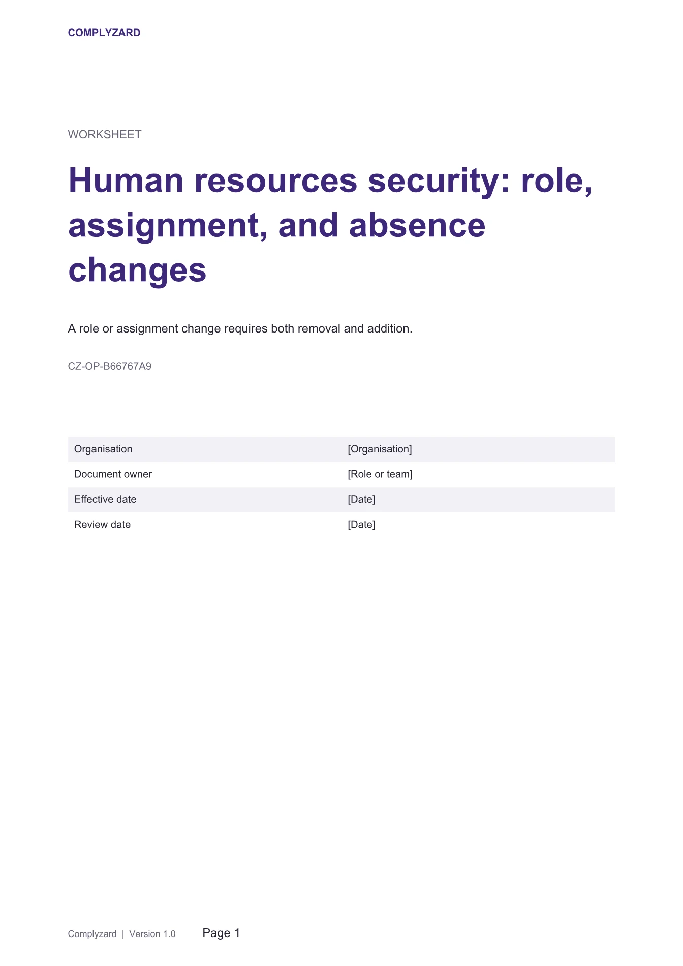 Cover of Human resources security: role, assignment, and absence changes