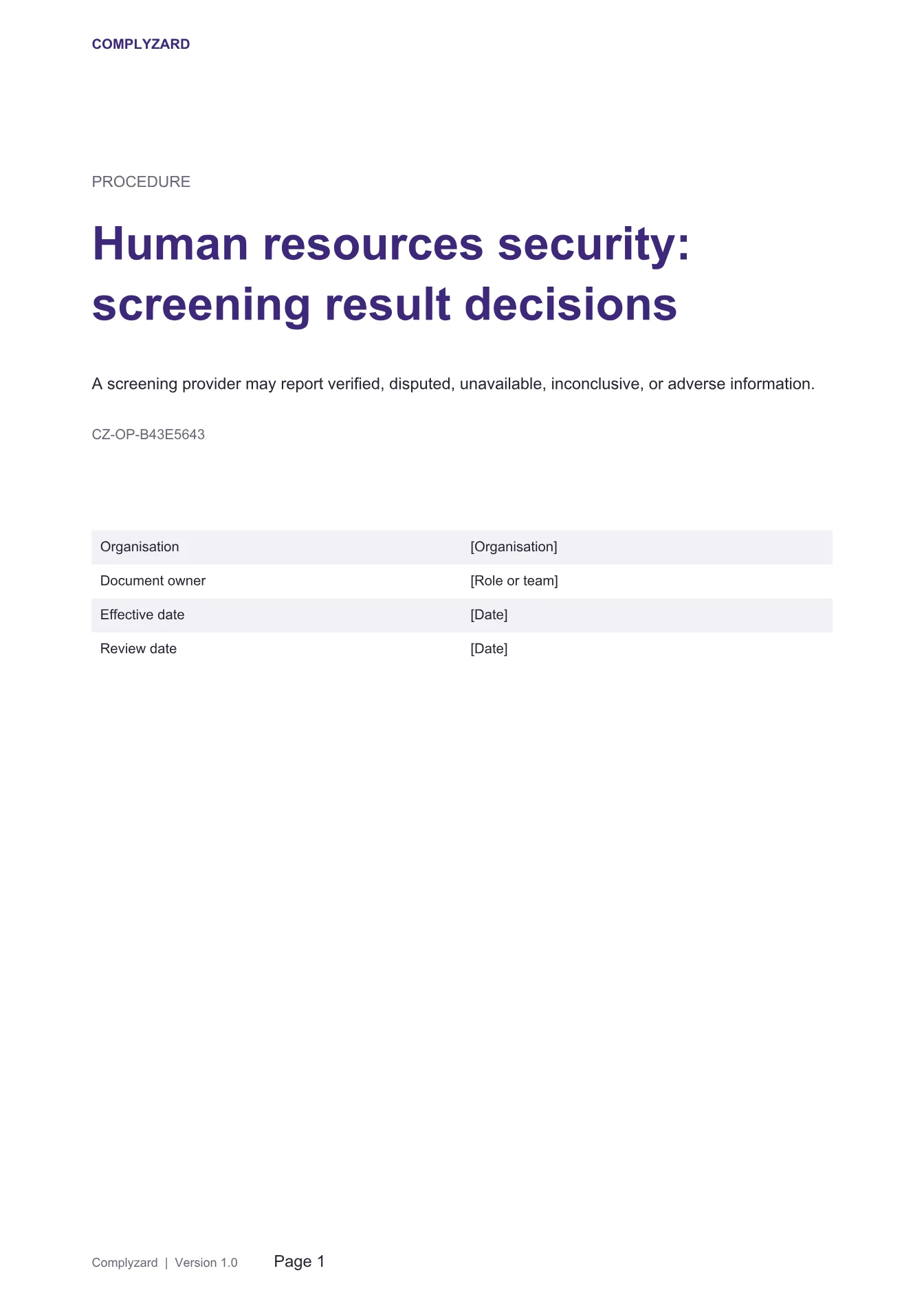 Cover of Human resources security: screening result decisions