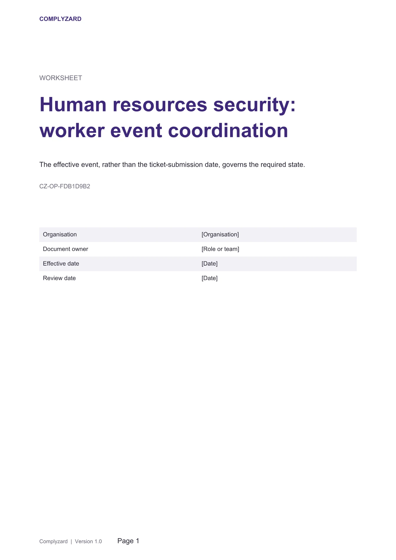 Cover of Human resources security: worker event coordination