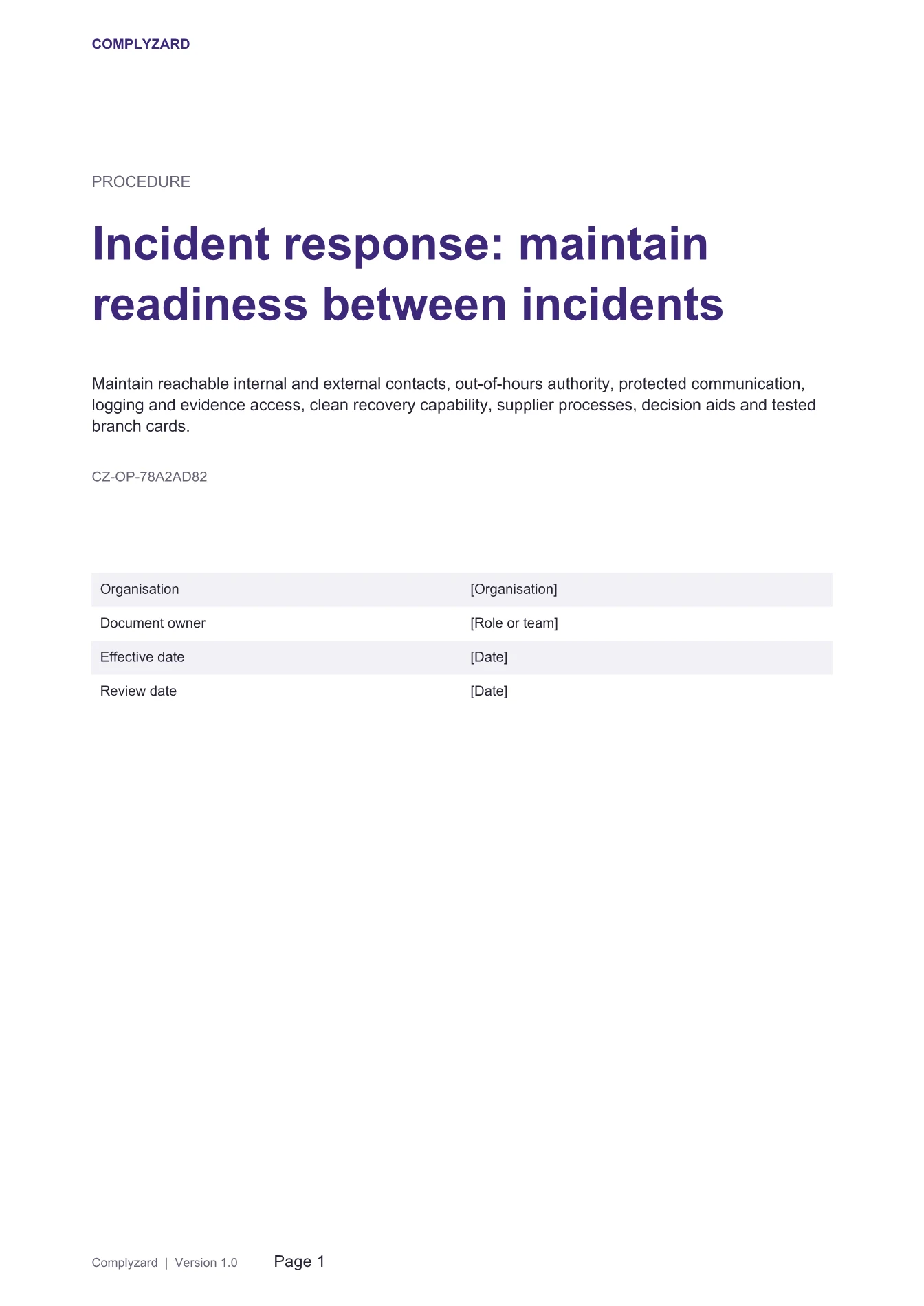Cover of Incident response: maintain readiness between incidents