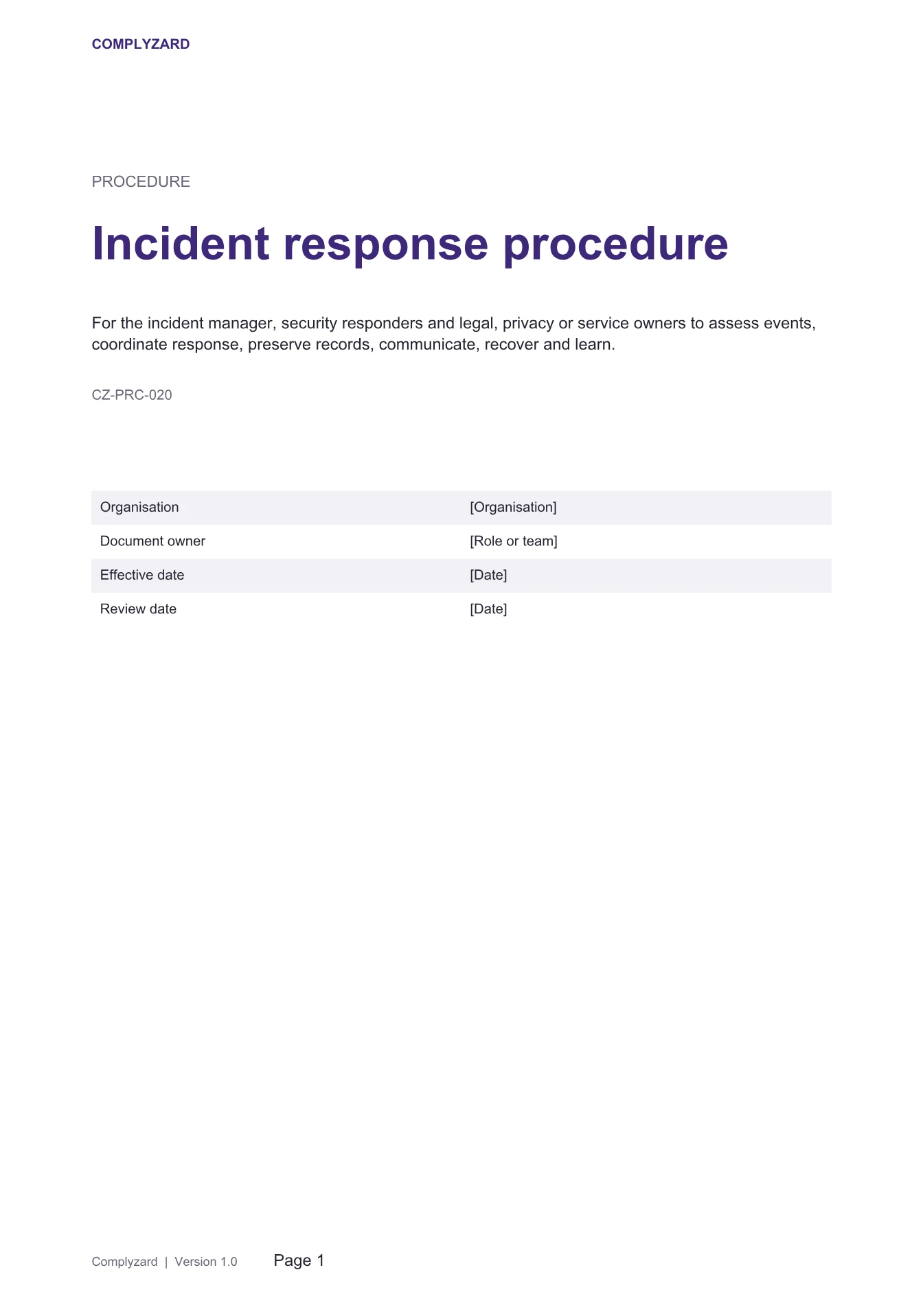 Cover of Incident response procedure