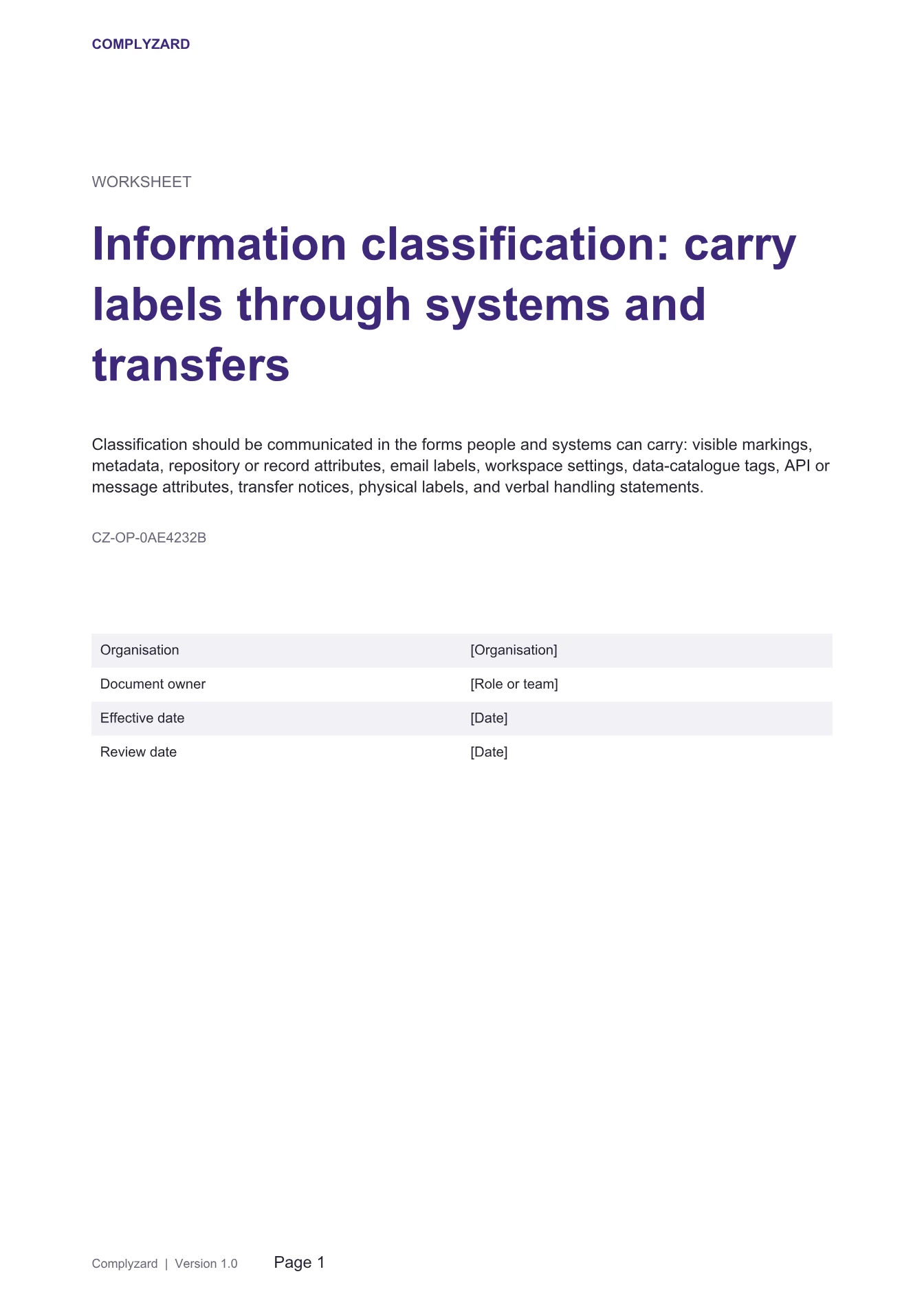 Cover of Information classification: carry labels through systems and transfers