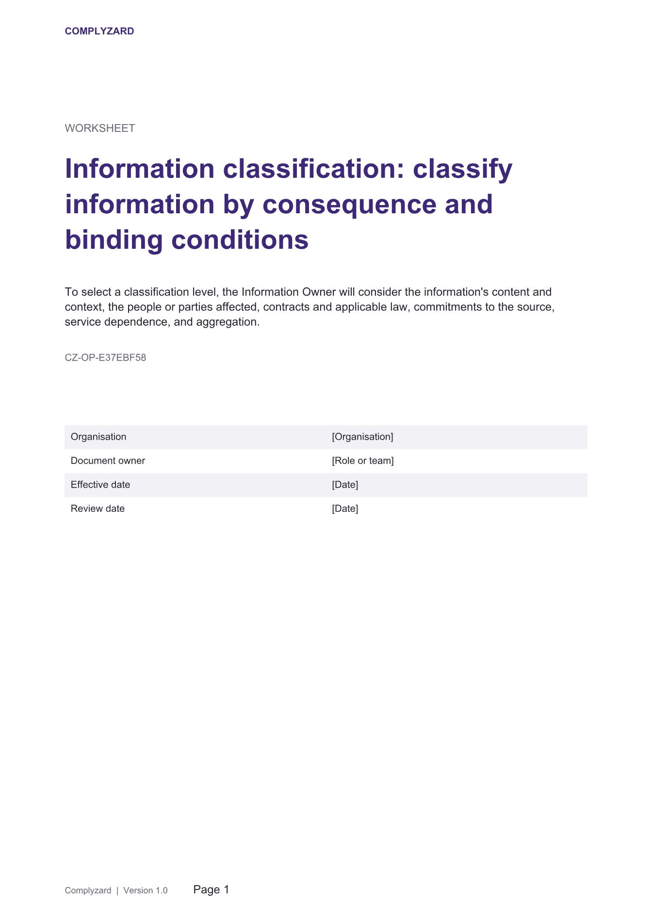 Cover of Information classification: classify information by consequence and binding conditions