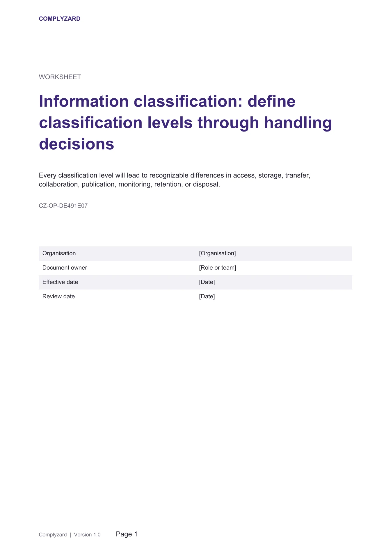 Cover of Information classification: define classification levels through handling decisions