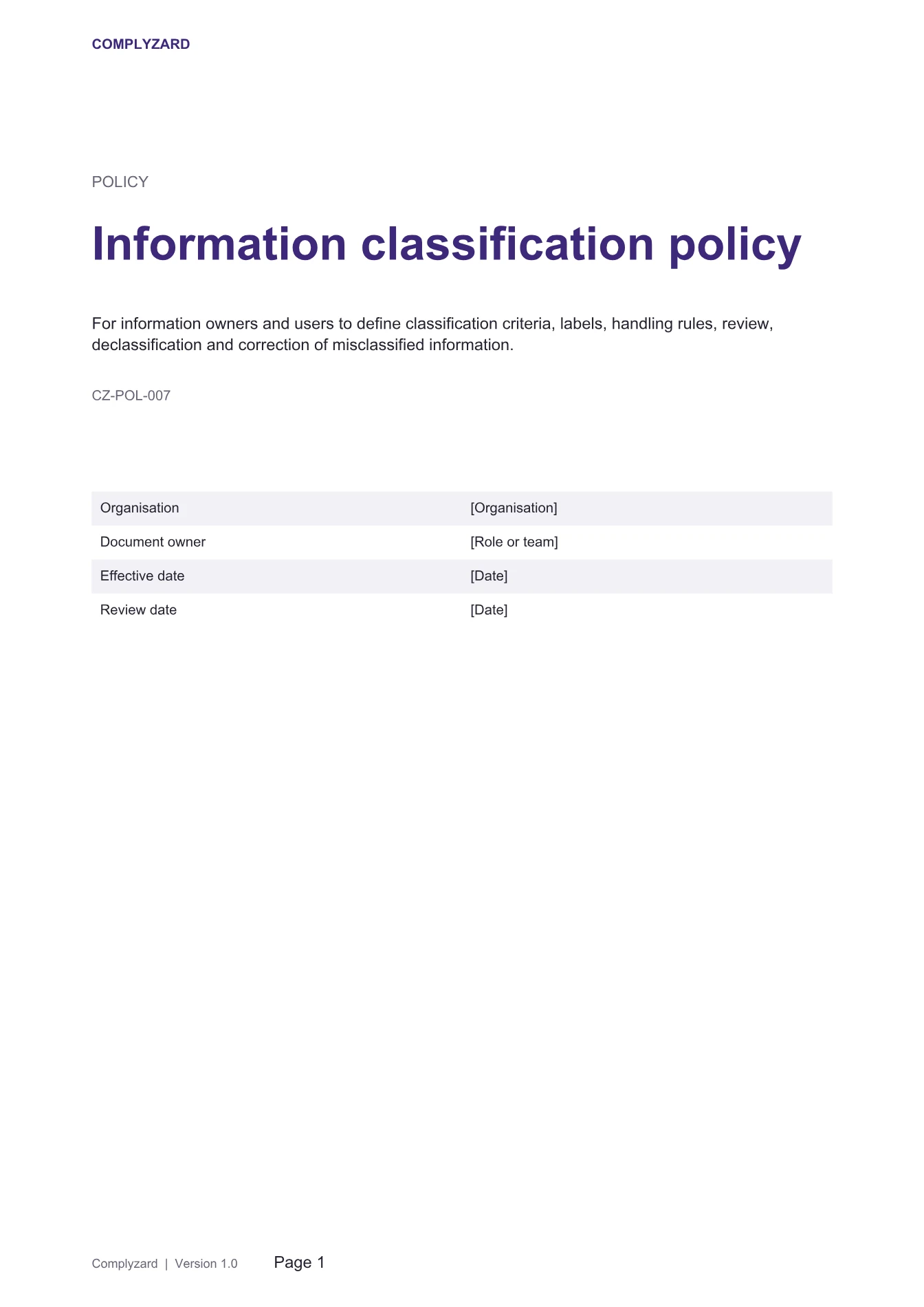Cover of Information classification policy