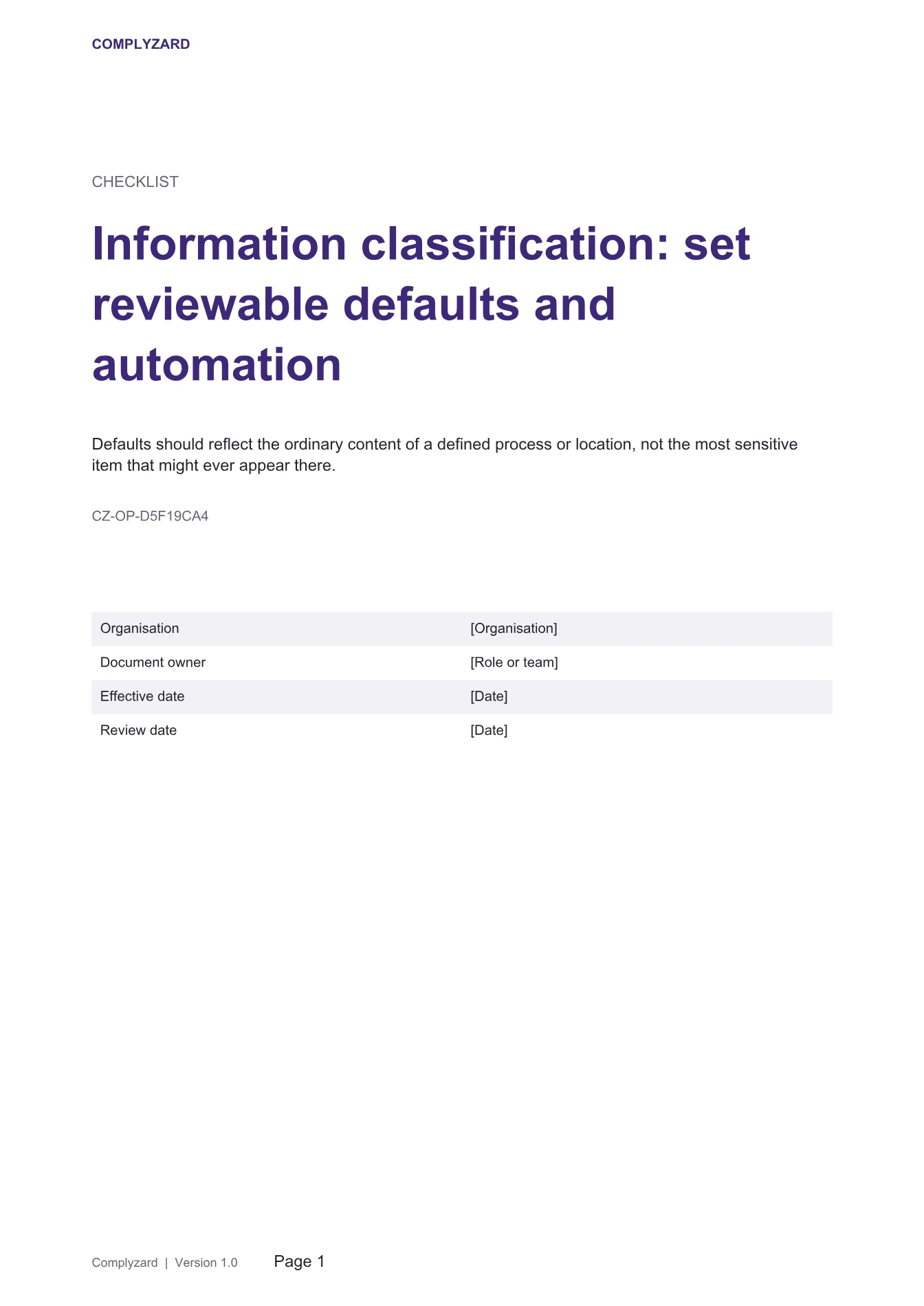 Cover of Information classification: set reviewable defaults and automation