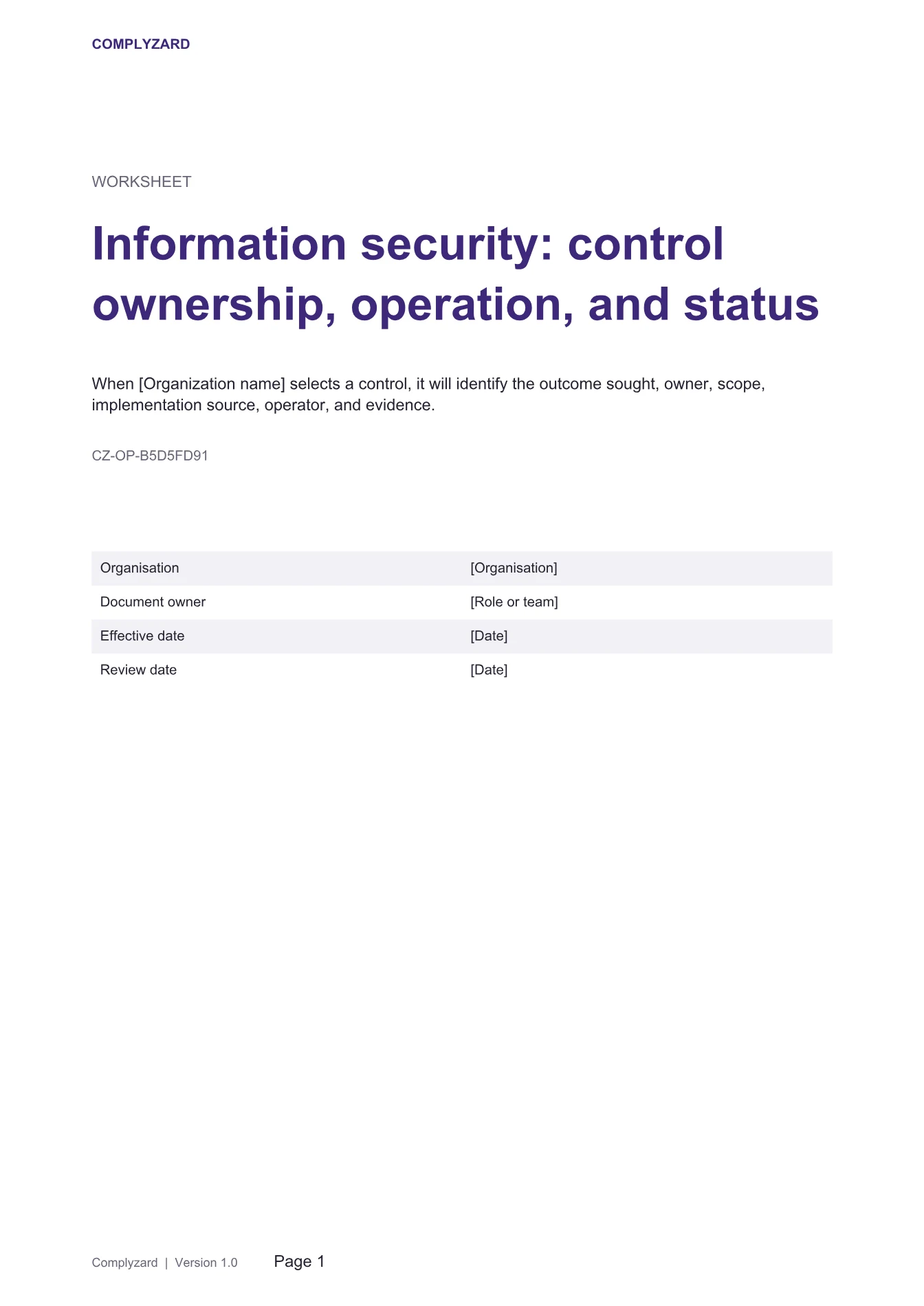 Cover of Information security: control ownership, operation, and status