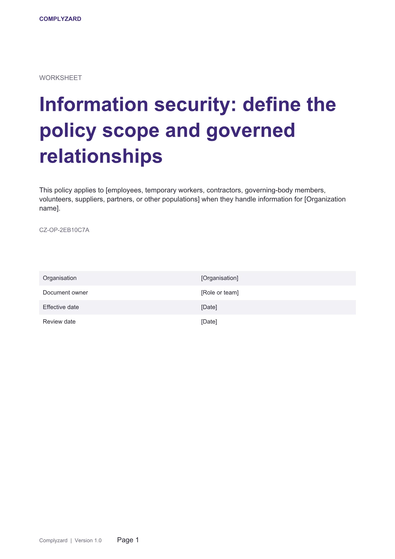 Cover of Information security: define the policy scope and governed relationships