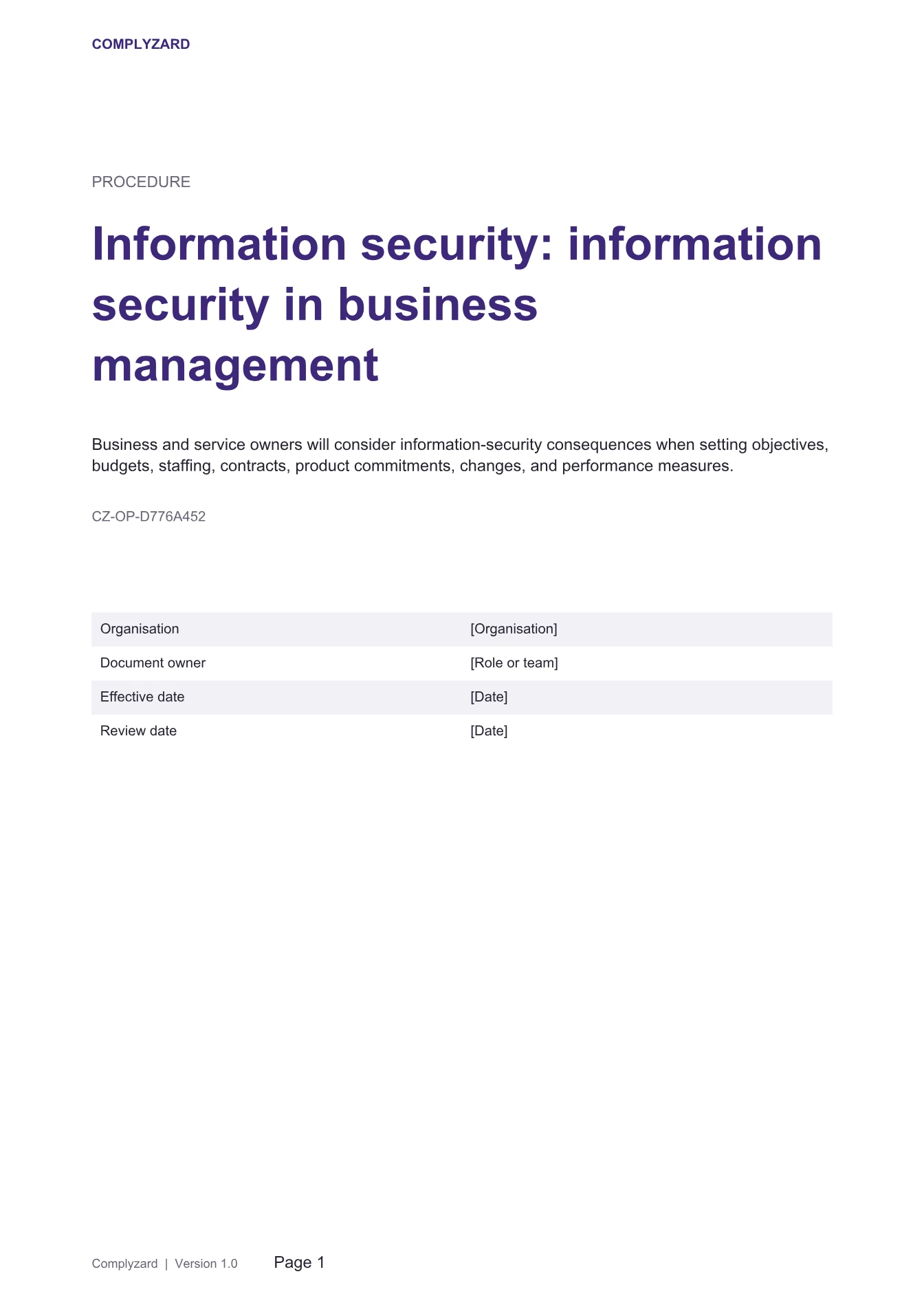 Cover of Information security: information security in business management